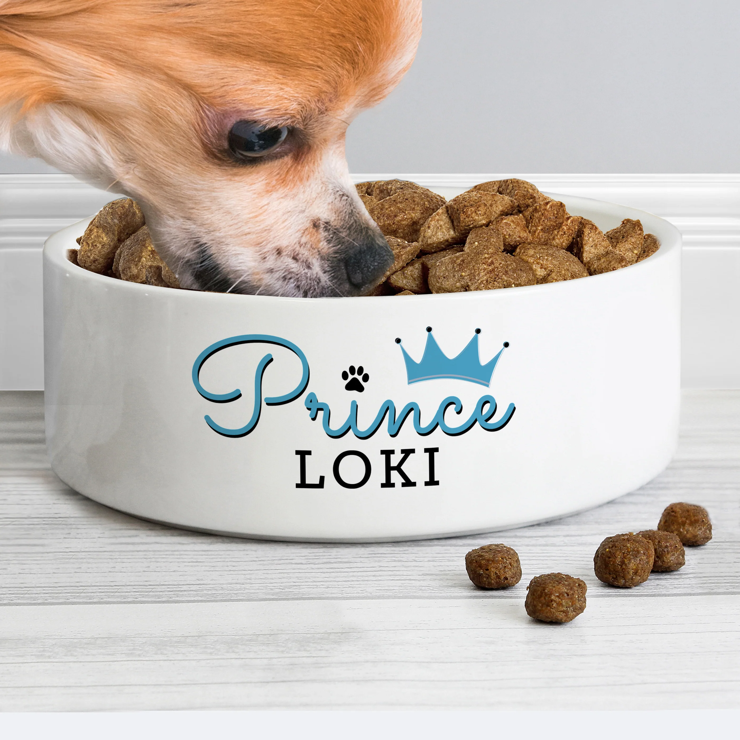Personalised Prince 15cm Medium Ceramic White Pet Bowl - Image 4