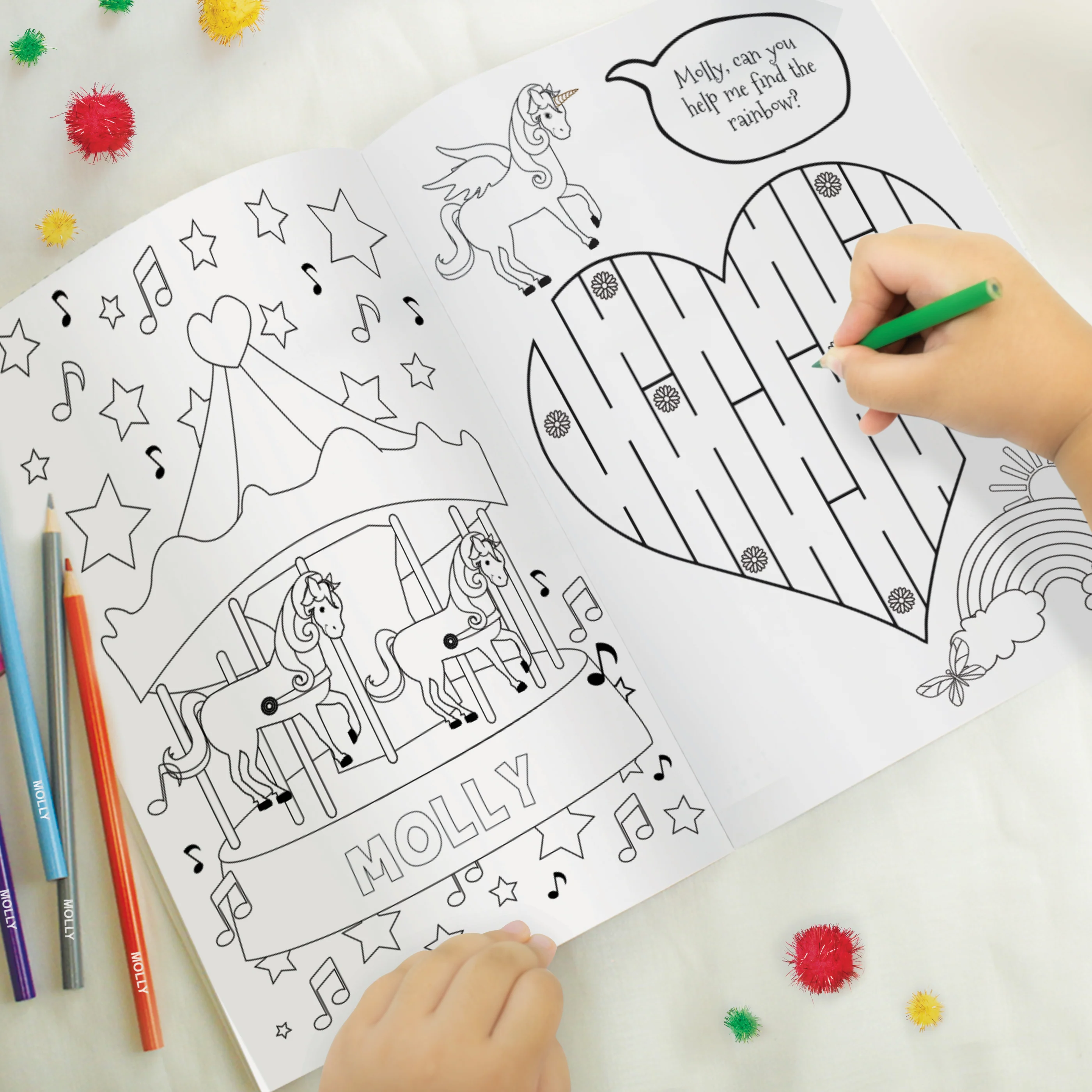 Personalised Princess & Unicorn Colouring Book with Pencil Crayons - Image 3