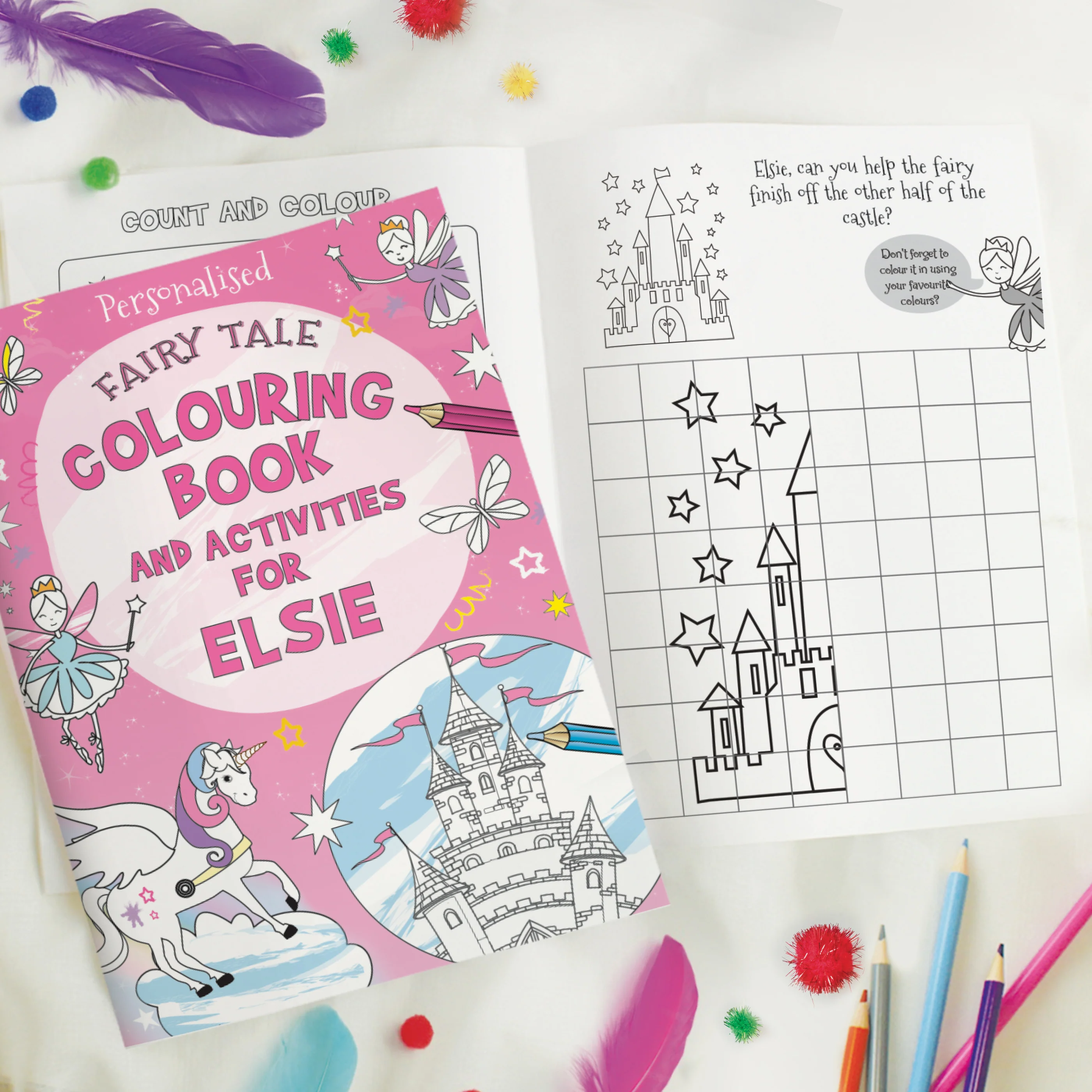 Personalised Princess & Unicorn Colouring Book with Pencil Crayons - Image 4