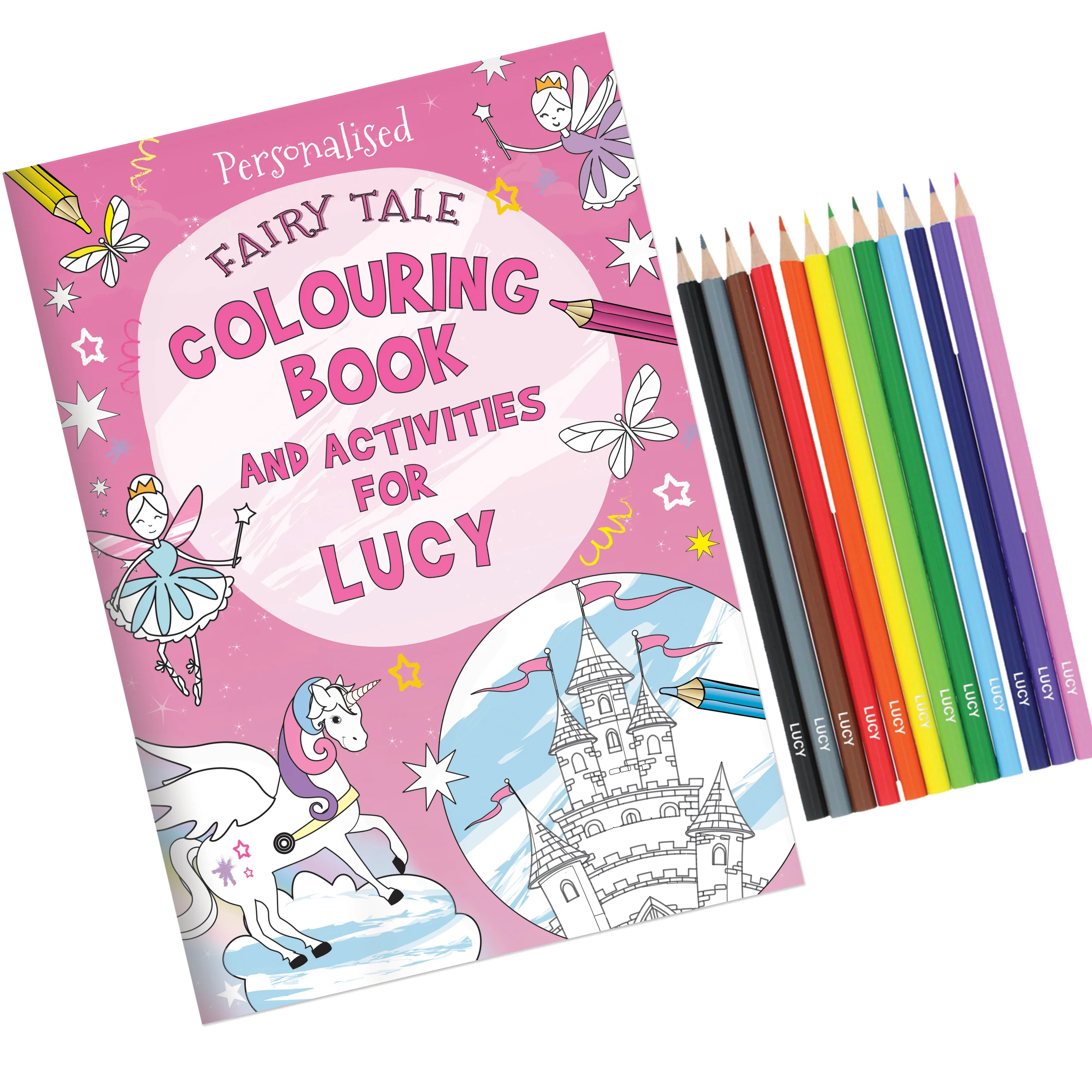 Personalised Princess & Unicorn Colouring Book with Pencil Crayons - Image 5