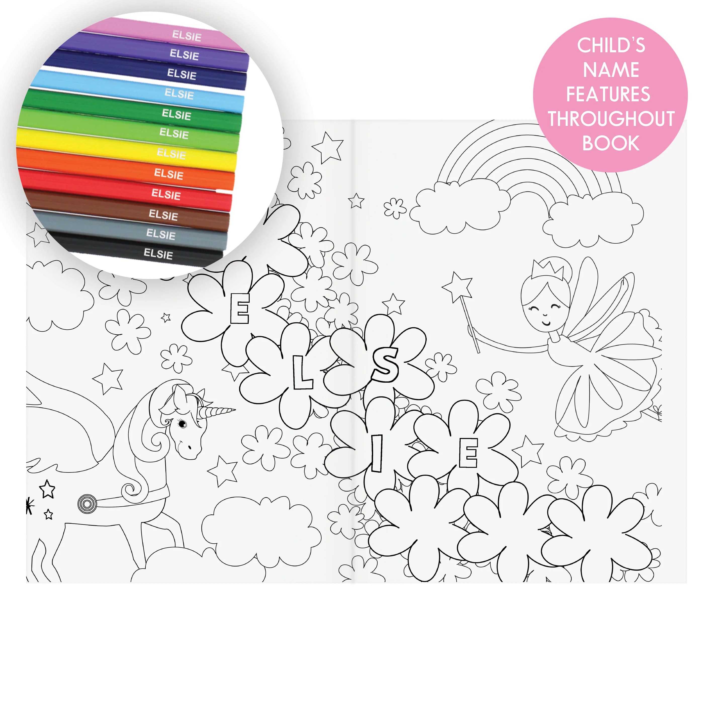 Personalised Princess & Unicorn Colouring Book with Pencil Crayons - Image 6