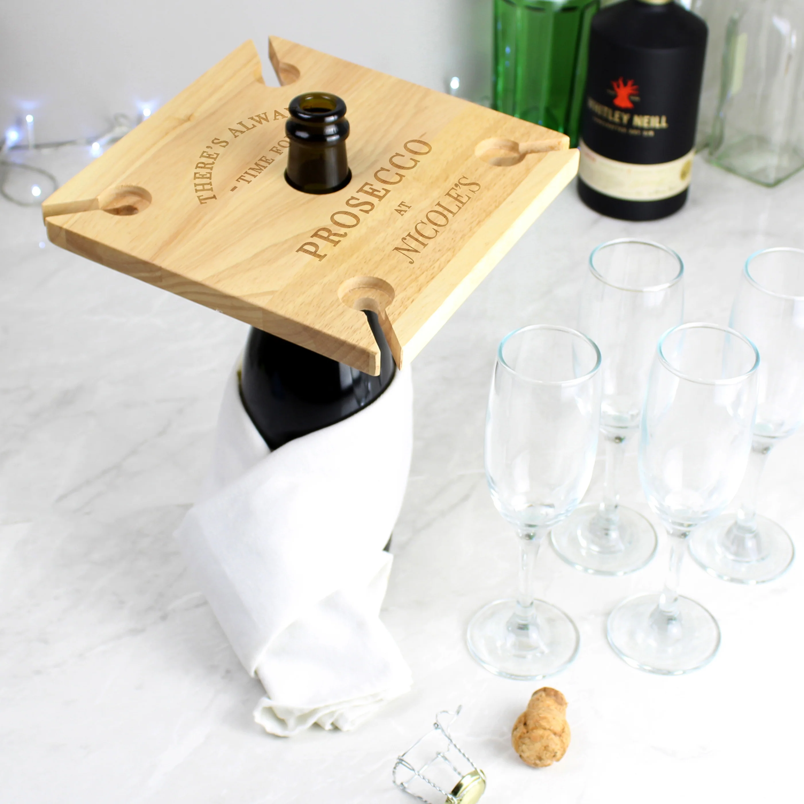 Personalised Prosecco Four flute Holder & Bottle Holder