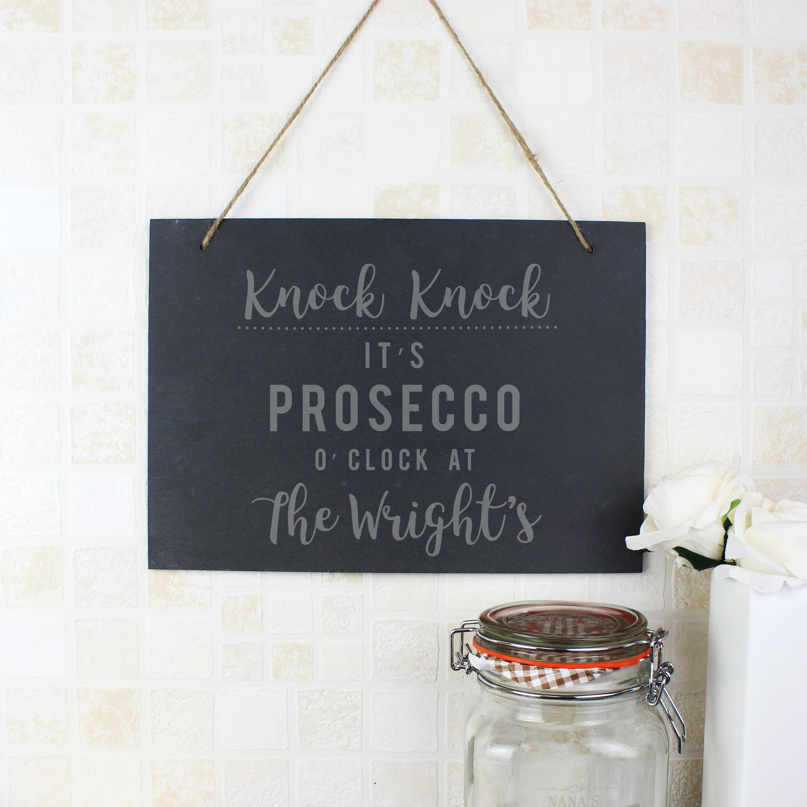 Personalised Prosecco O'Clock Large Hanging Slate Sign - Image 4