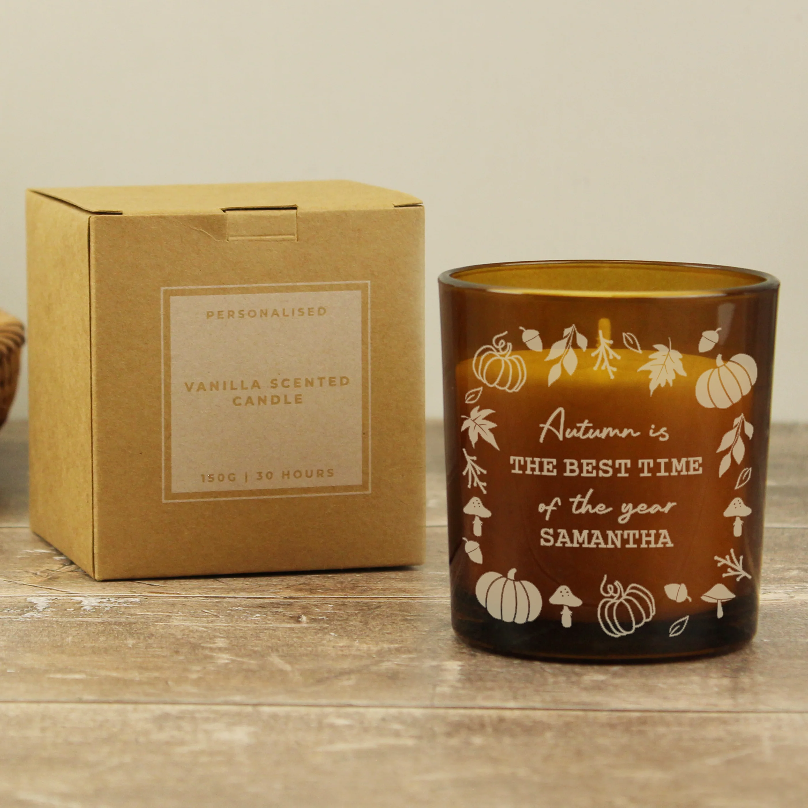 Personalised Pumpkins Amber Glass Candle - Image 4