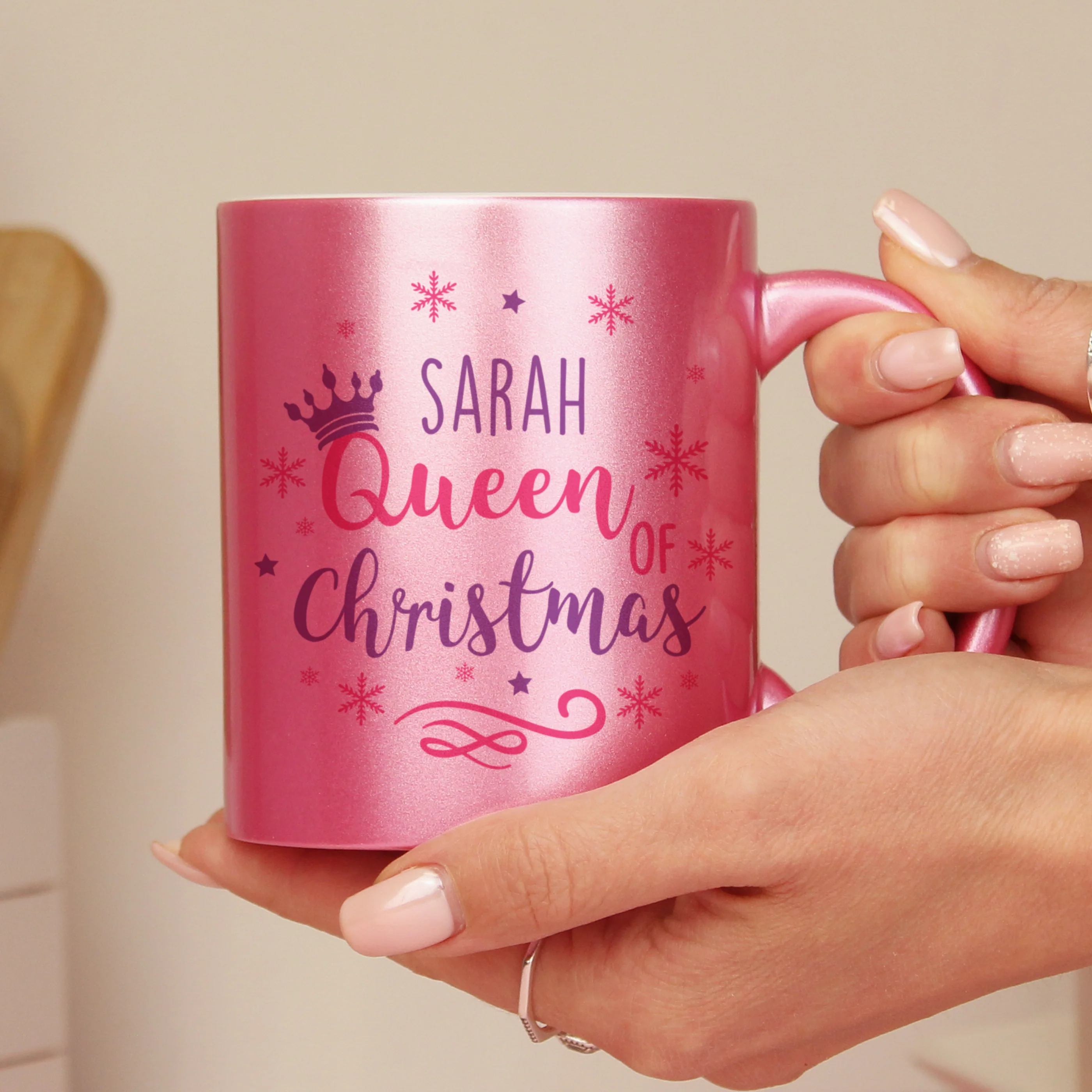 Personalised Queen Of Christmas Pink Mug - Image 2