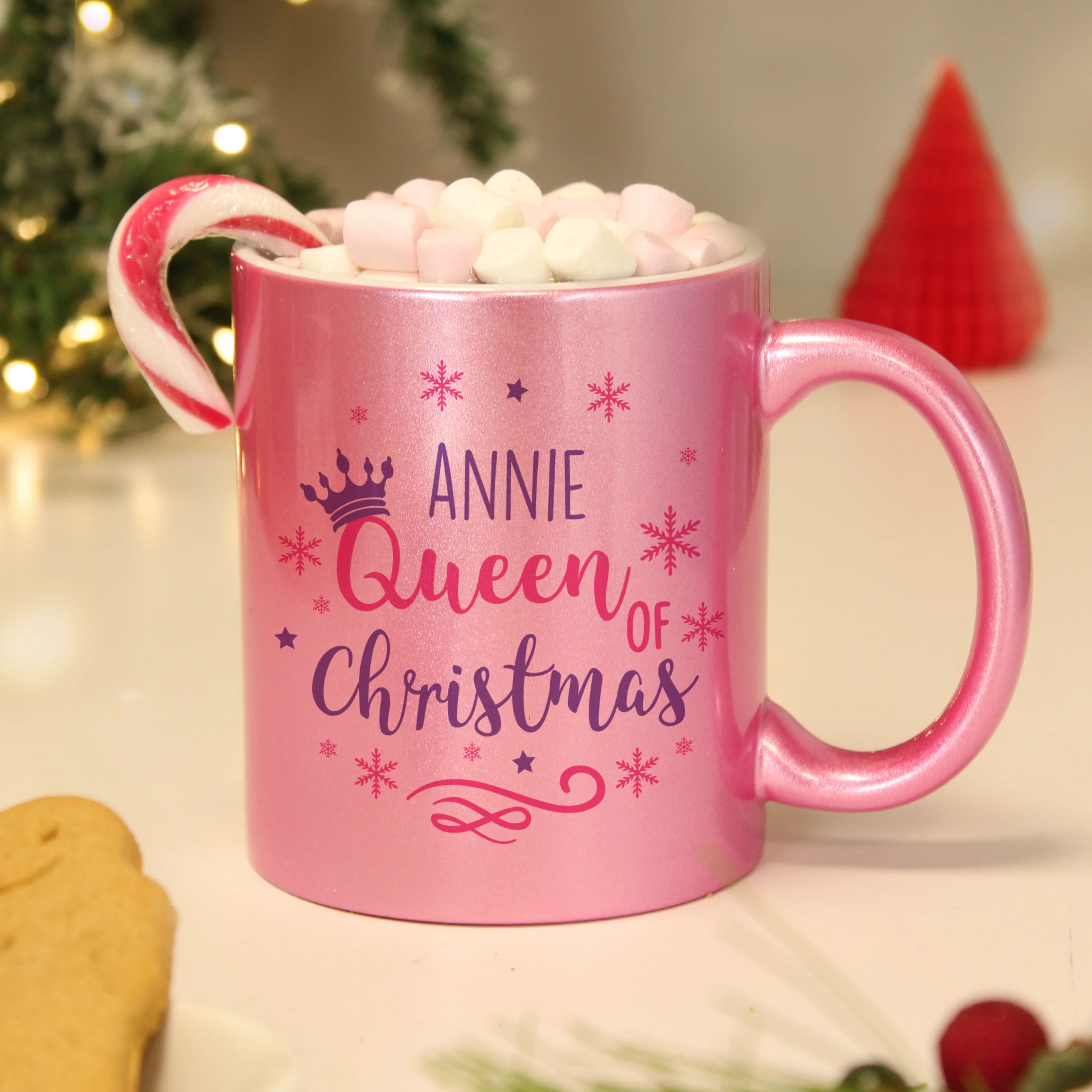 Personalised Queen Of Christmas Pink Mug - Image 3