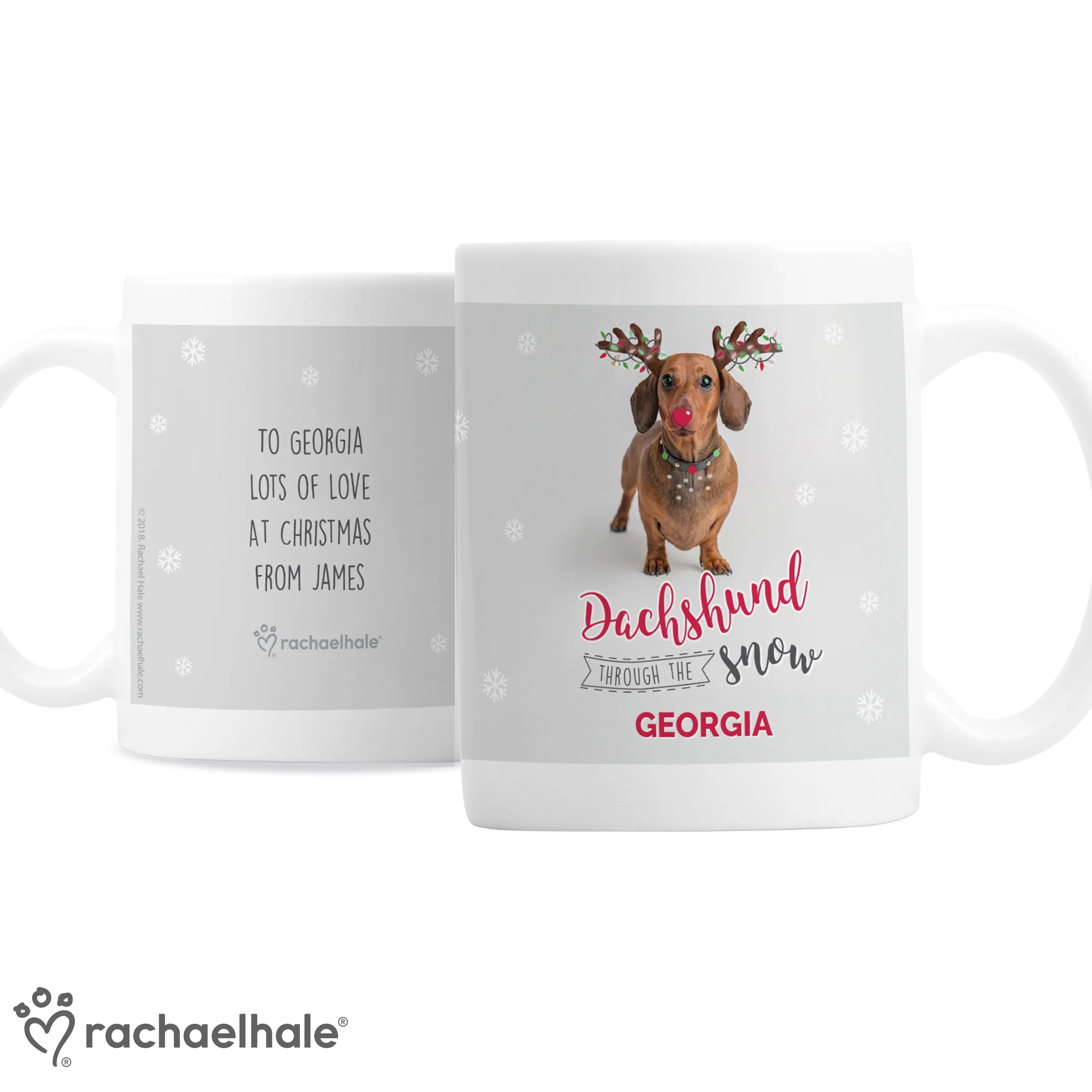 Personalised Rachael Hale Christmas Dachshund Through the Snow Mug - Image 2