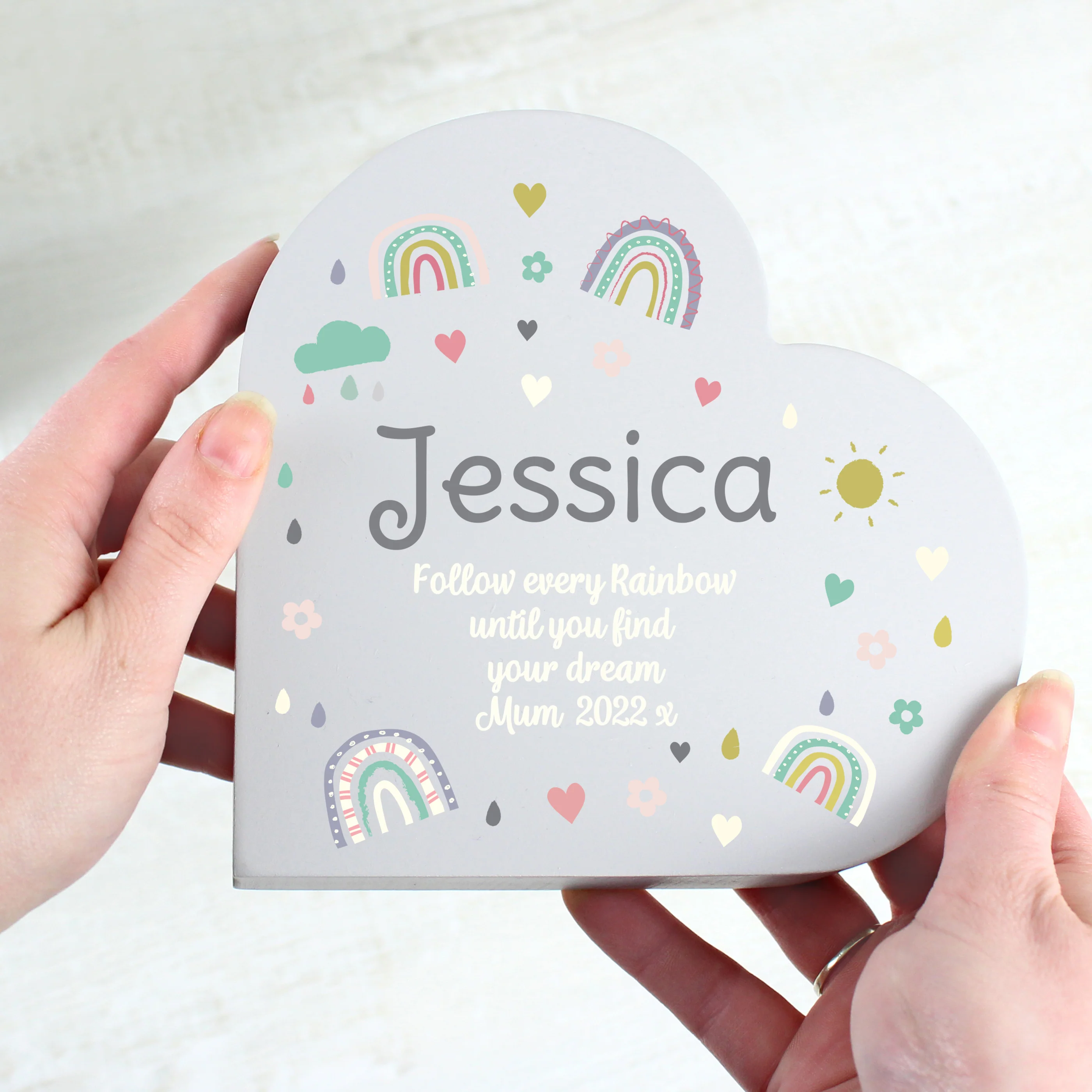 Personalised Rainbow Free Standing Heart ornament - Image 2