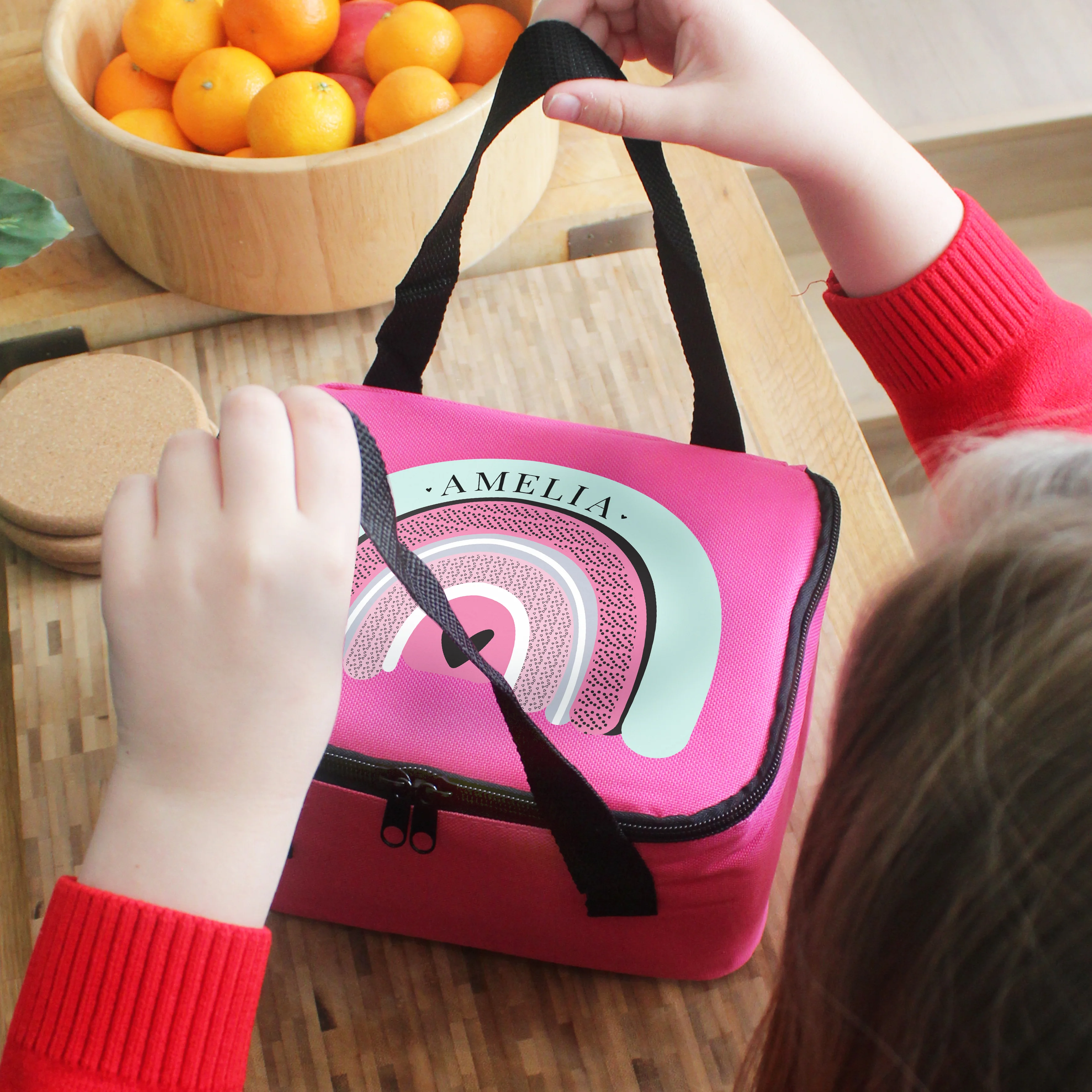 Personalised Rainbow Pink Lunch Bag - Image 3