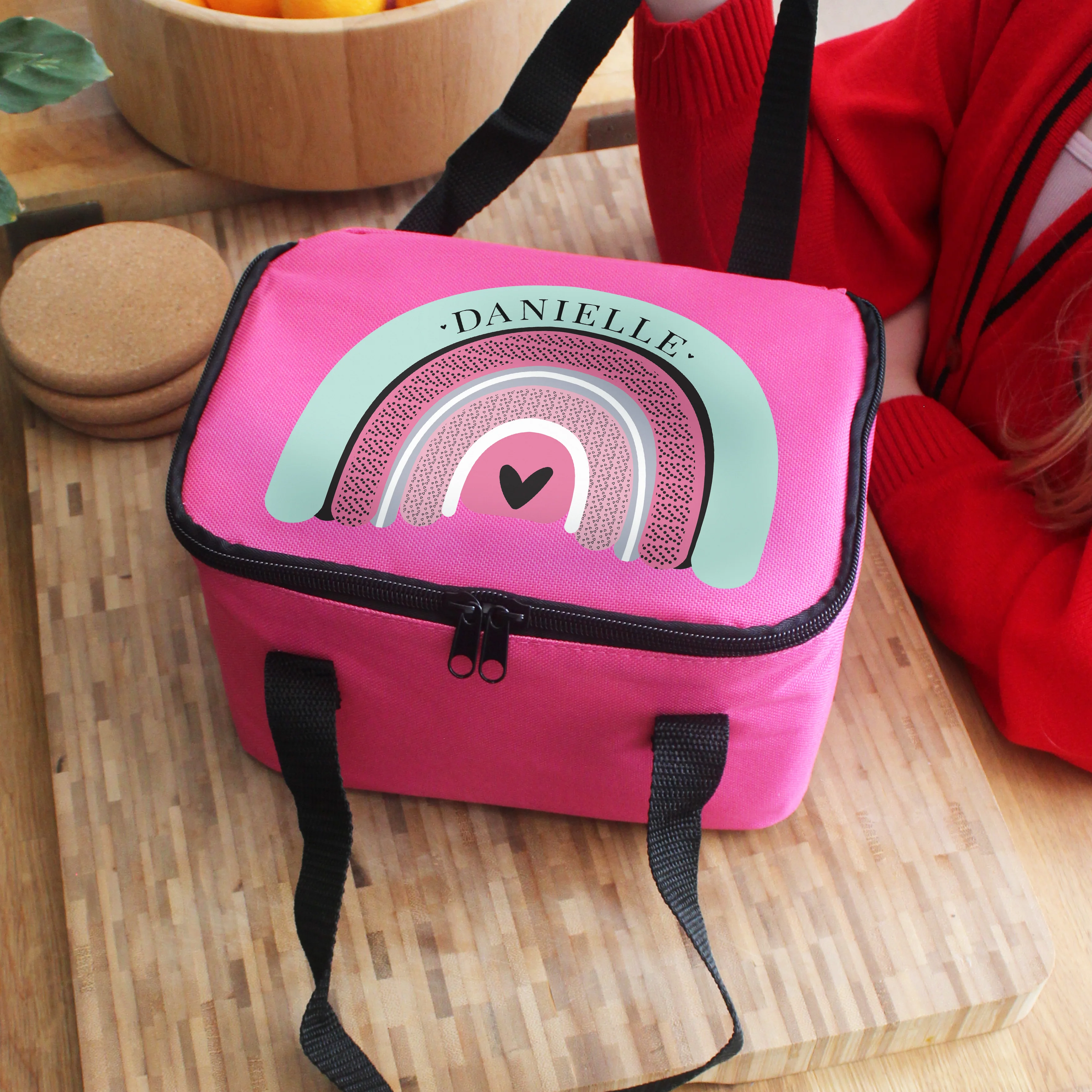 Personalised Rainbow Pink Lunch Bag - Image 4