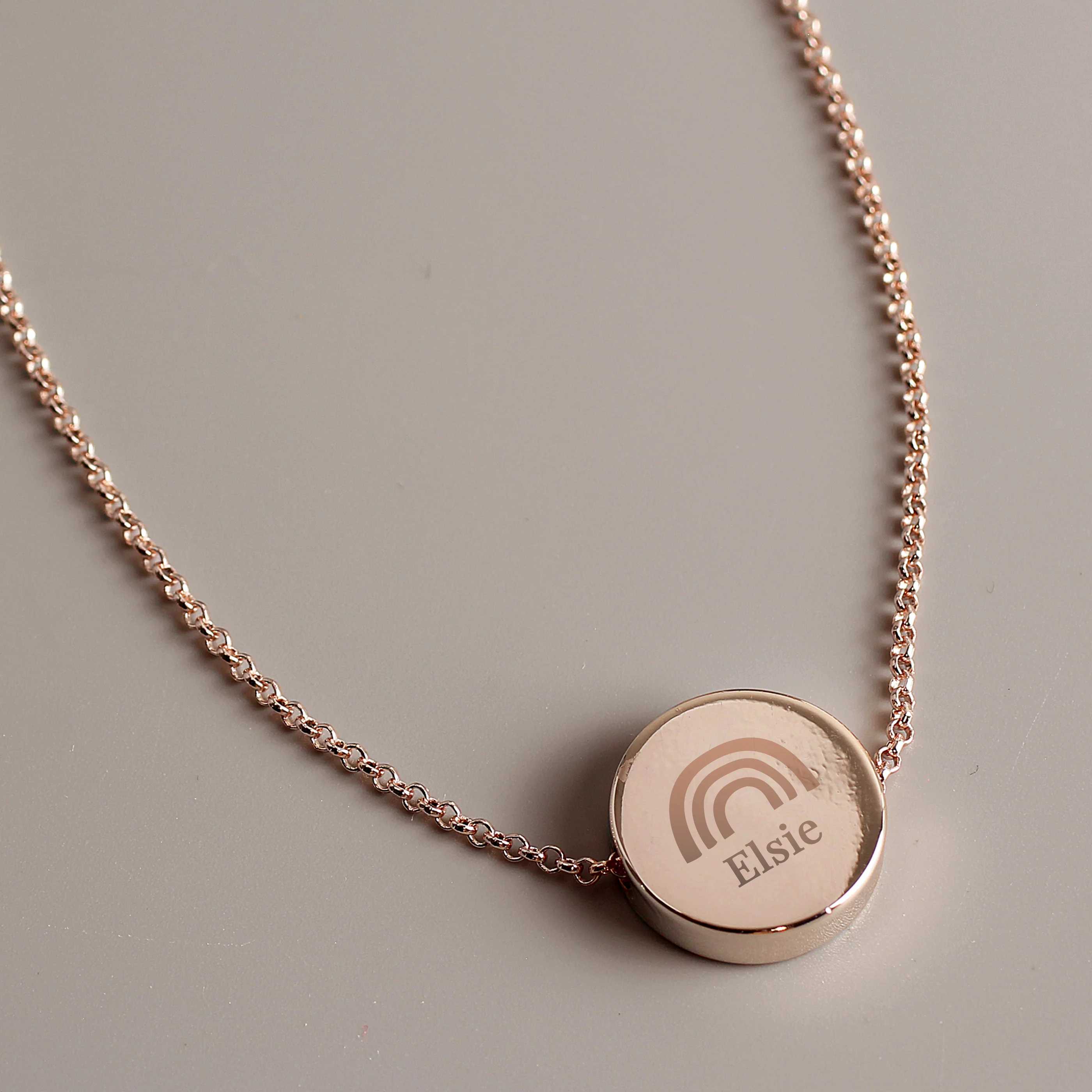 Personalised Rainbow Rose Gold Tone Disc Necklace - Image 2