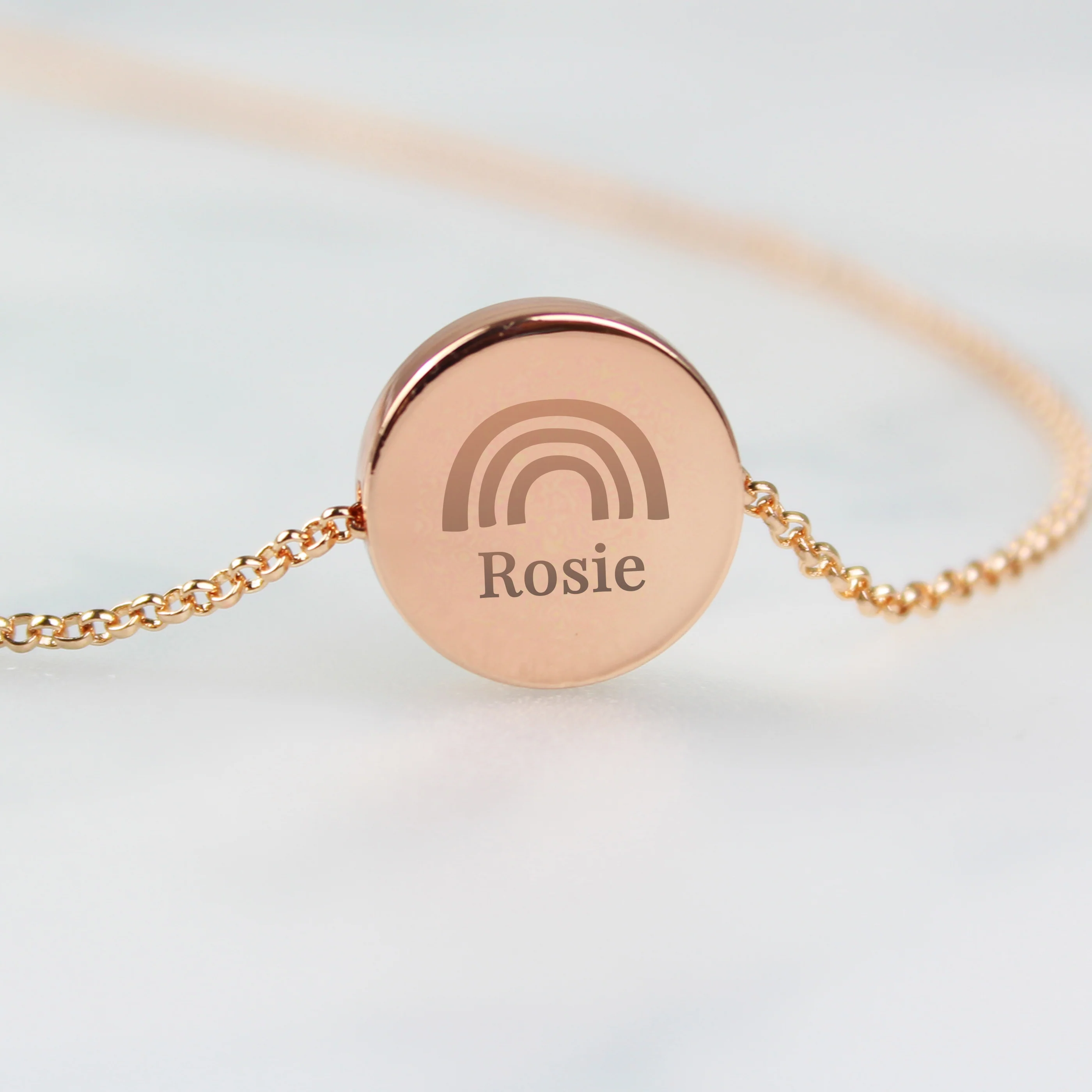 Personalised Rainbow Rose Gold Tone Disc Necklace - Image 6
