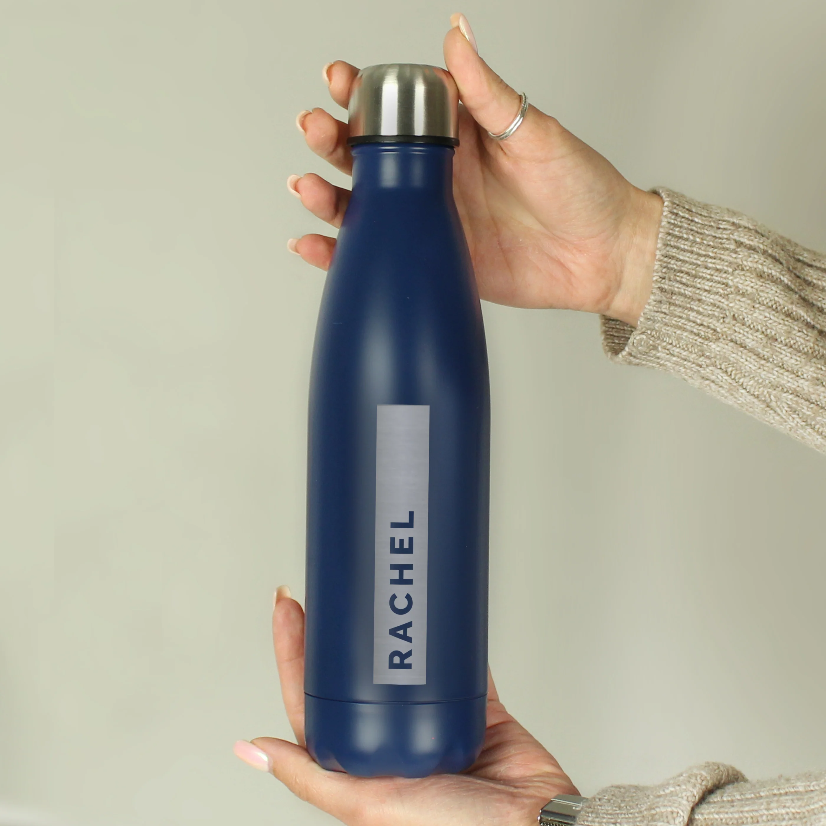 Personalised Rectangle Navy Metal Insulated Drinks Bottle - Image 6