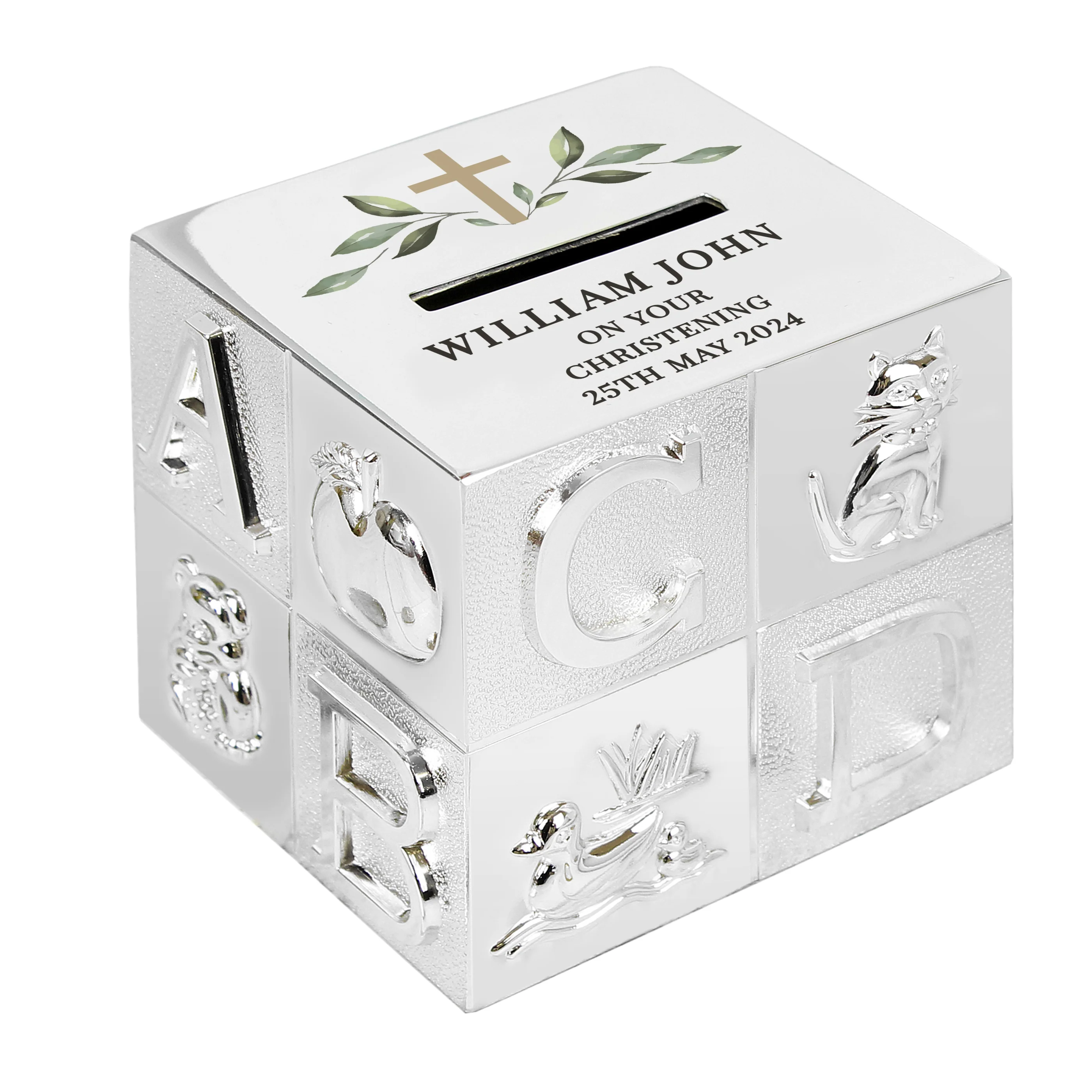 Personalised Religious Cross ABC Money Box - Image 5