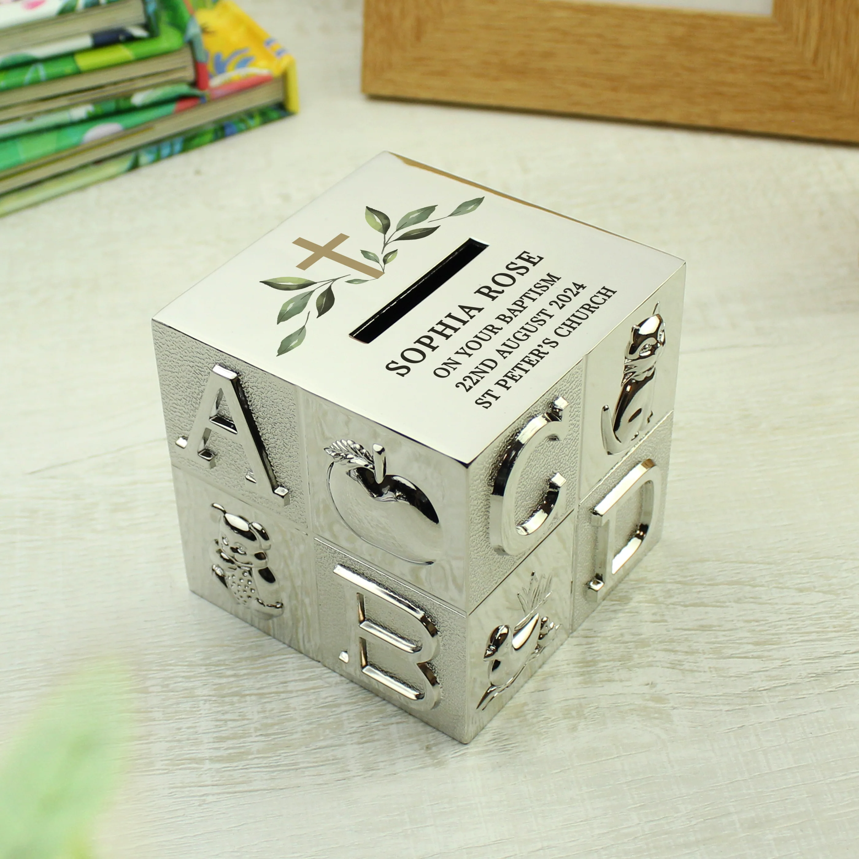 Personalised Religious Cross ABC Money Box - Image 6