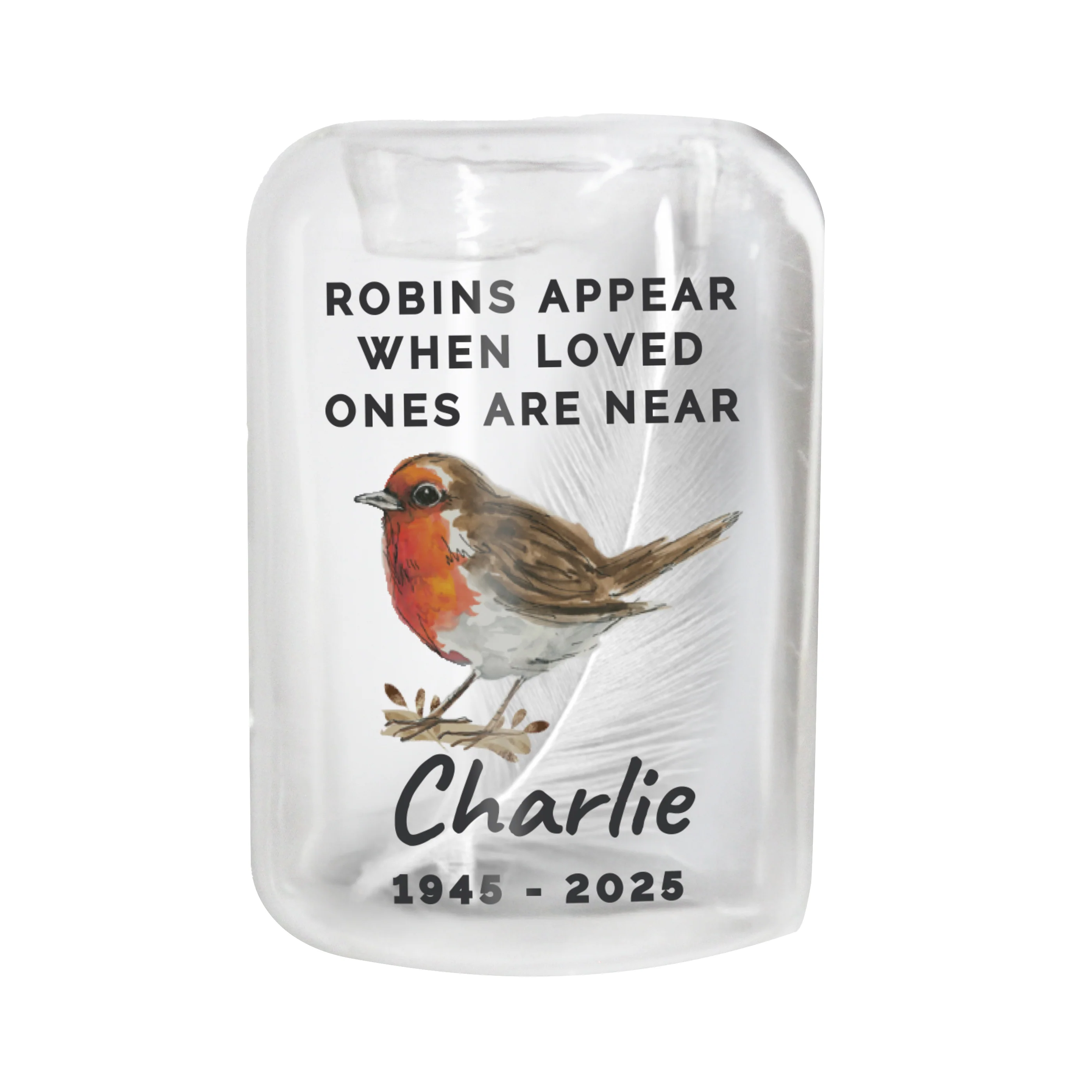 Personalised Robin Memorial Feather Tealight Holder - Image 4