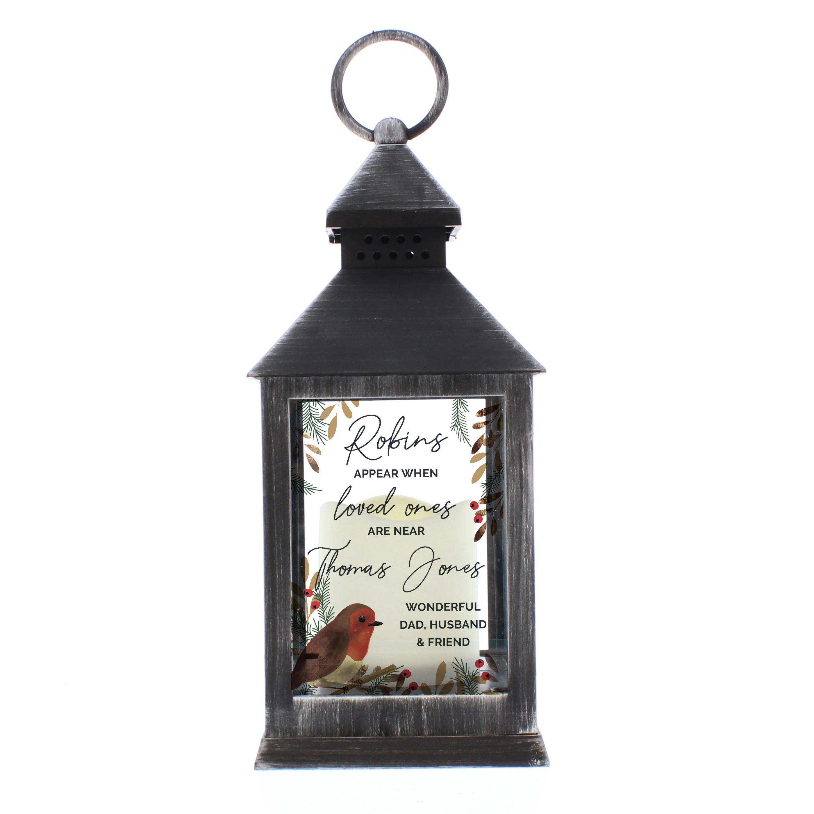 Personalised Robins Memorial Black LED Lantern - Image 5
