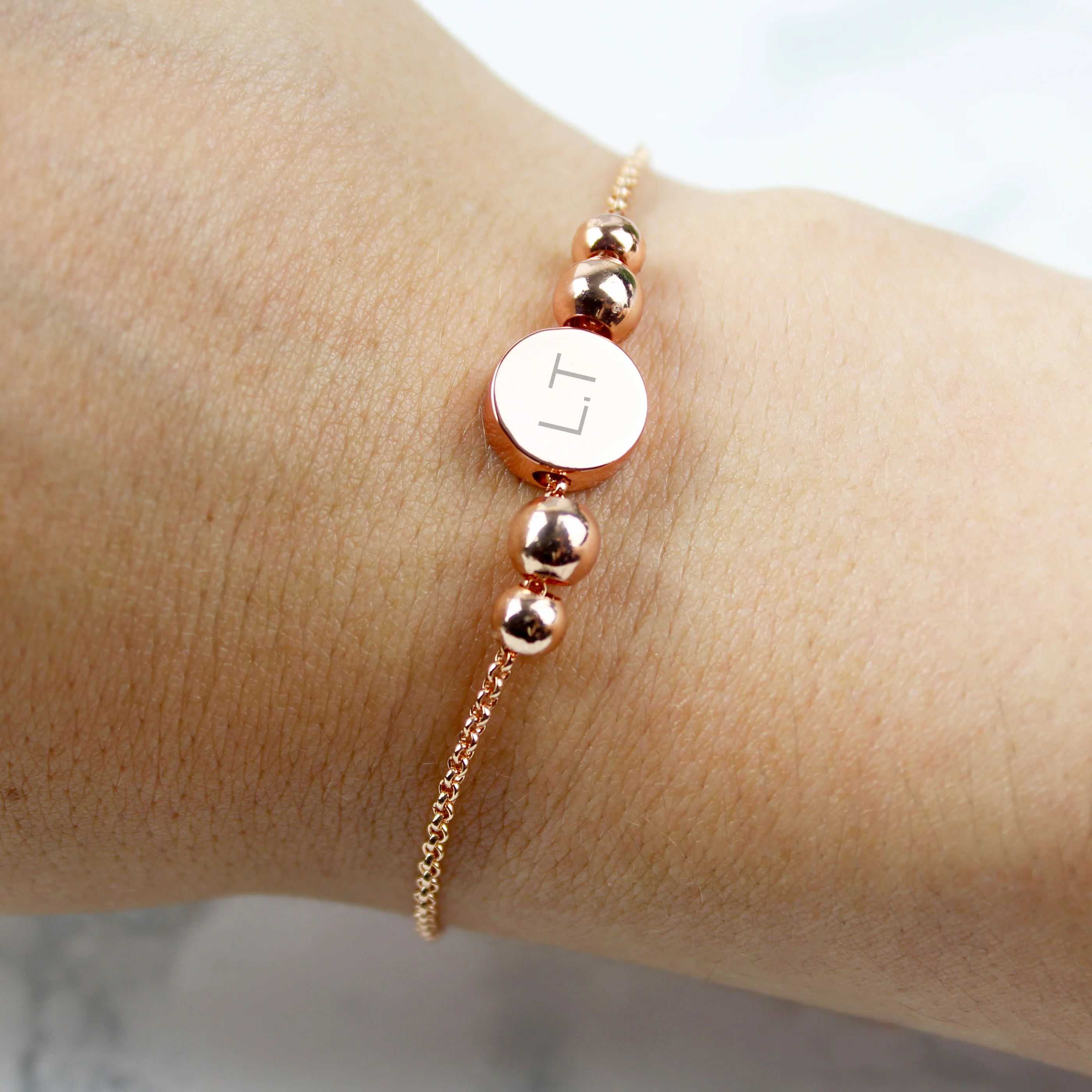 Personalised Rose Gold Tone Initials Disc Bracelet - Image 3
