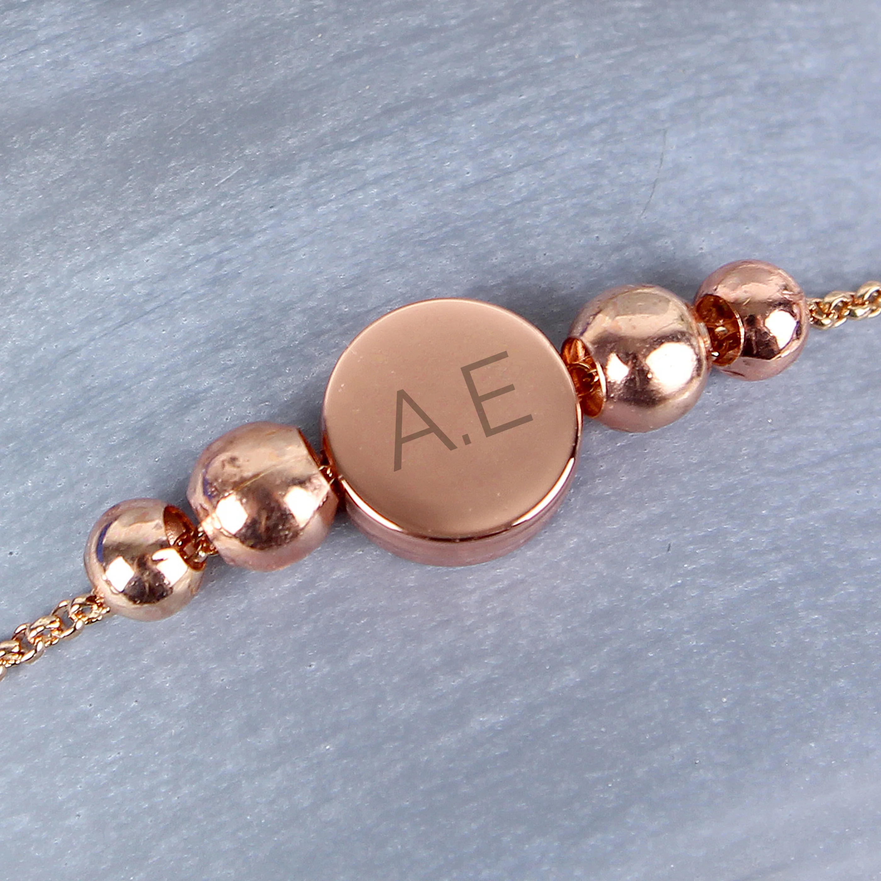 Personalised Rose Gold Tone Initials Disc Bracelet - Image 5