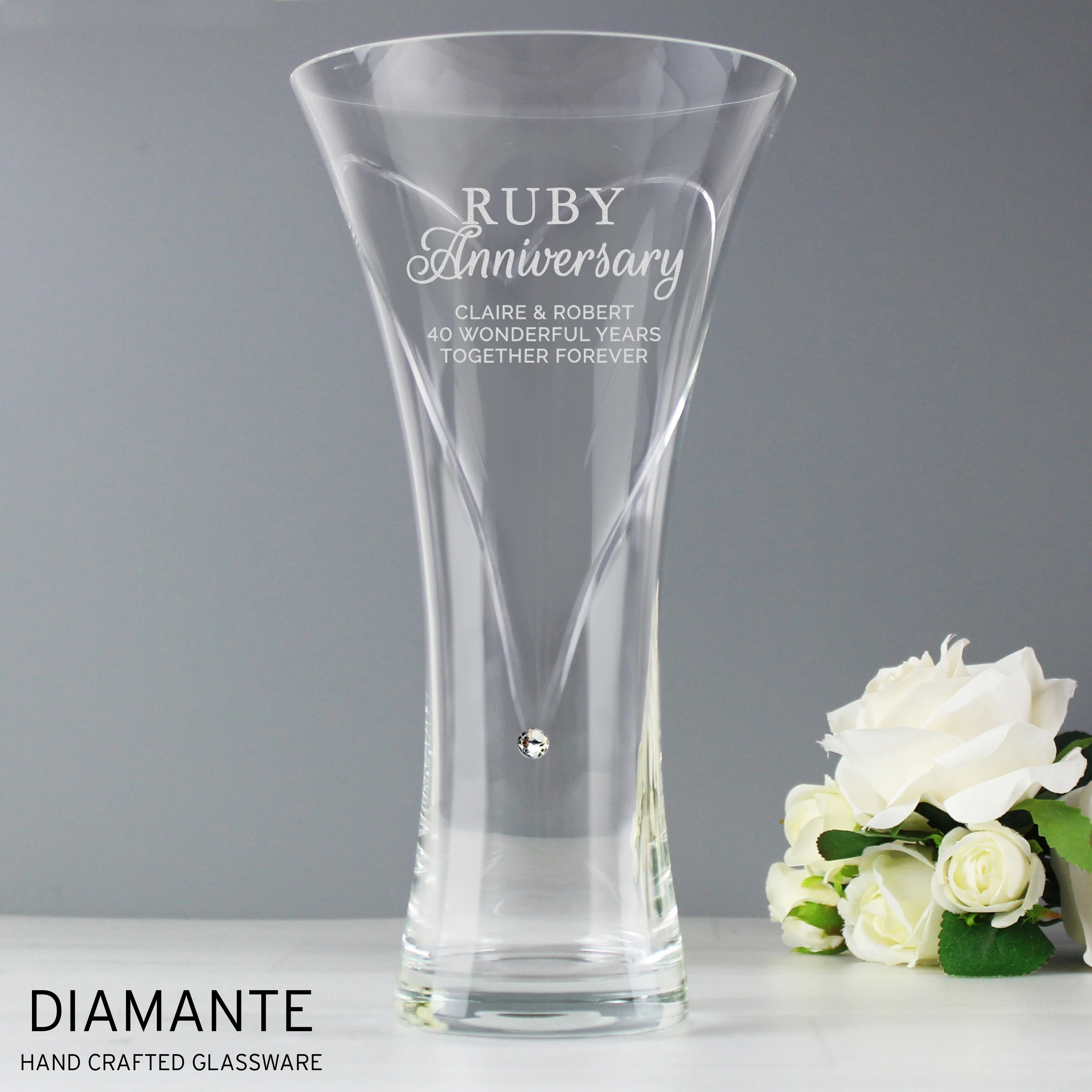 Personalised Ruby Anniversary Large Hand Cut Diamante Heart Vase - Image 3
