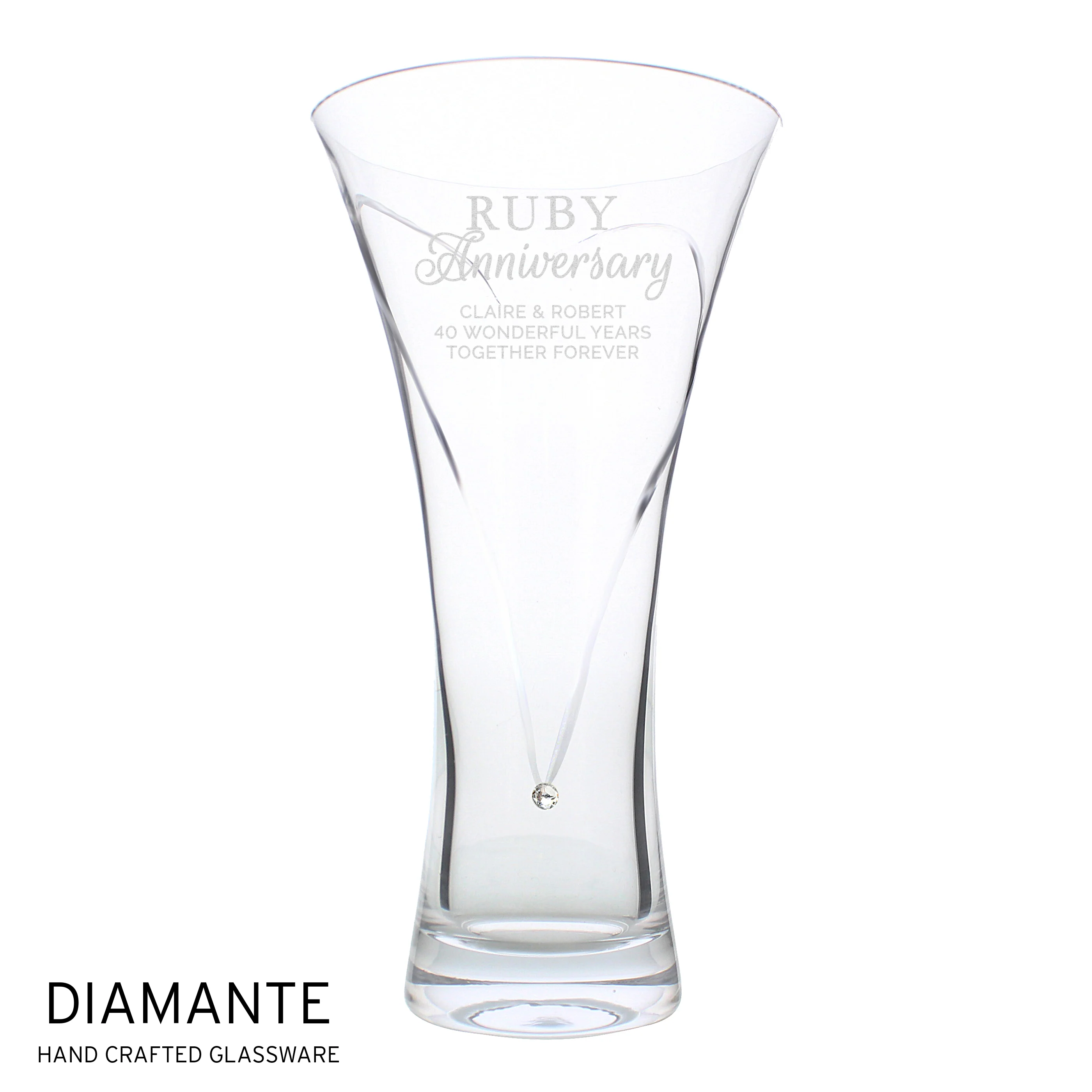 Personalised Ruby Anniversary Large Hand Cut Diamante Heart Vase - Image 5