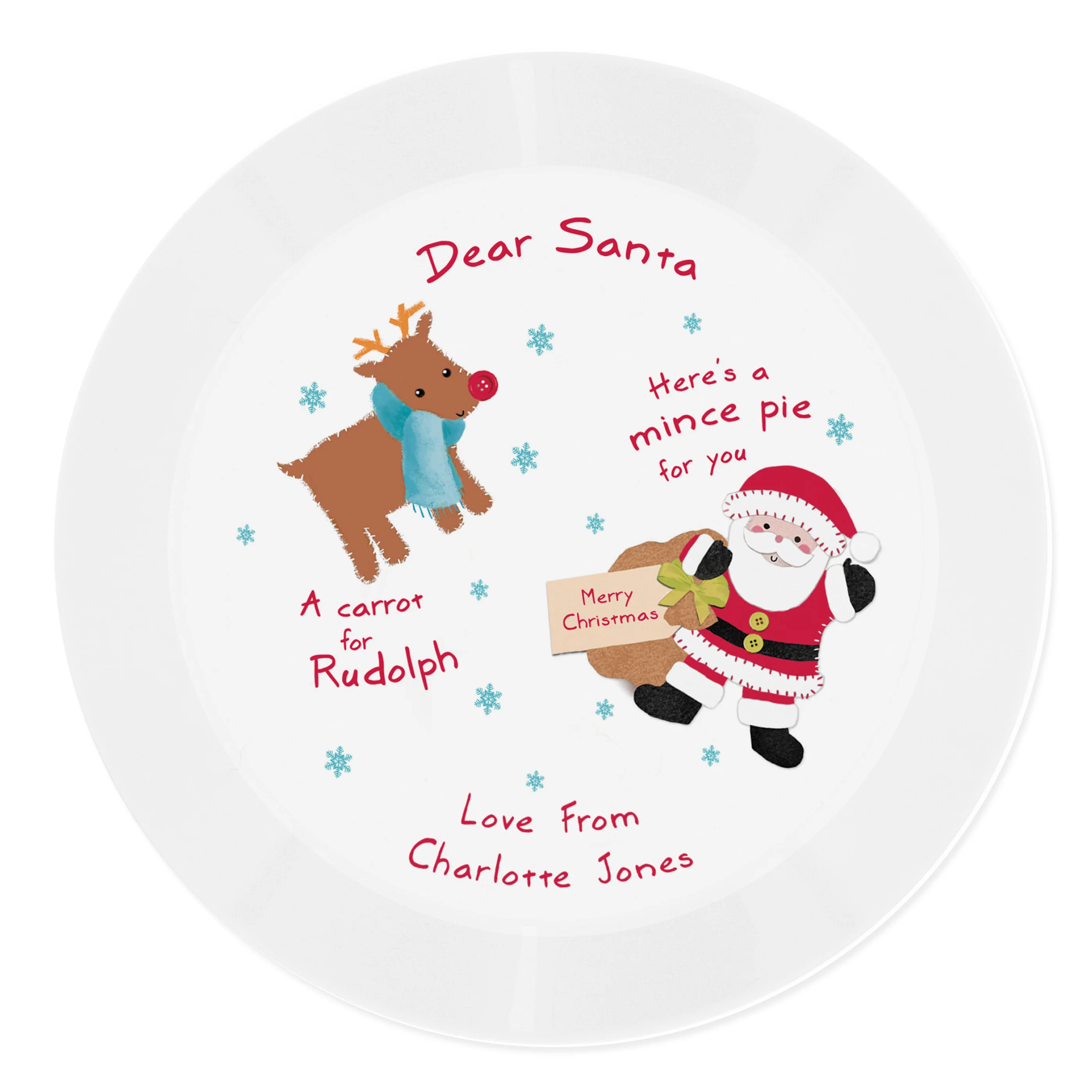 Personalised Santa and Rudolph Christmas Eve Mince Pie Plastic Plate - Image 2
