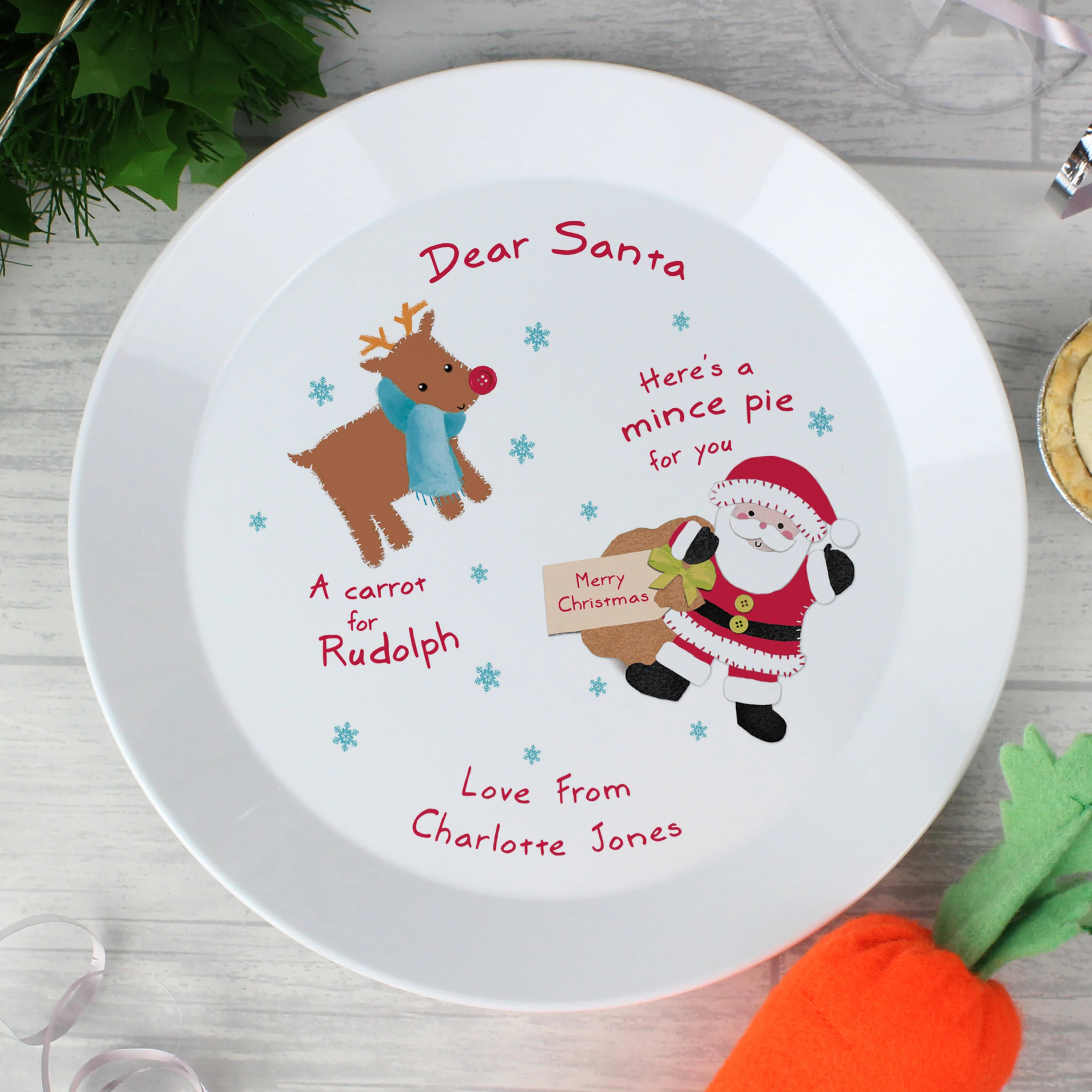 Personalised Santa and Rudolph Christmas Eve Mince Pie Plastic Plate - Image 3