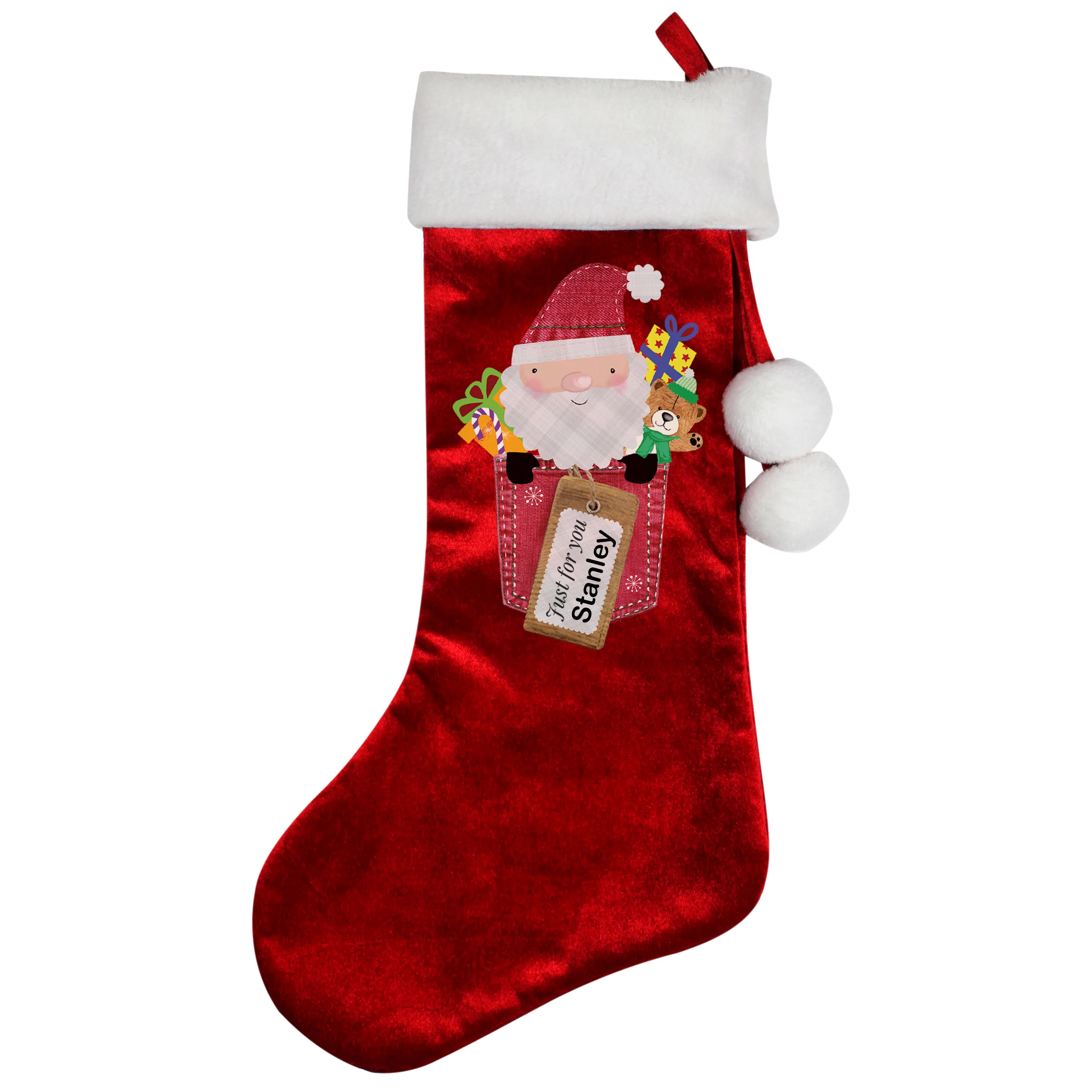 Personalised Santa Claus Luxury Red Stocking - Image 2