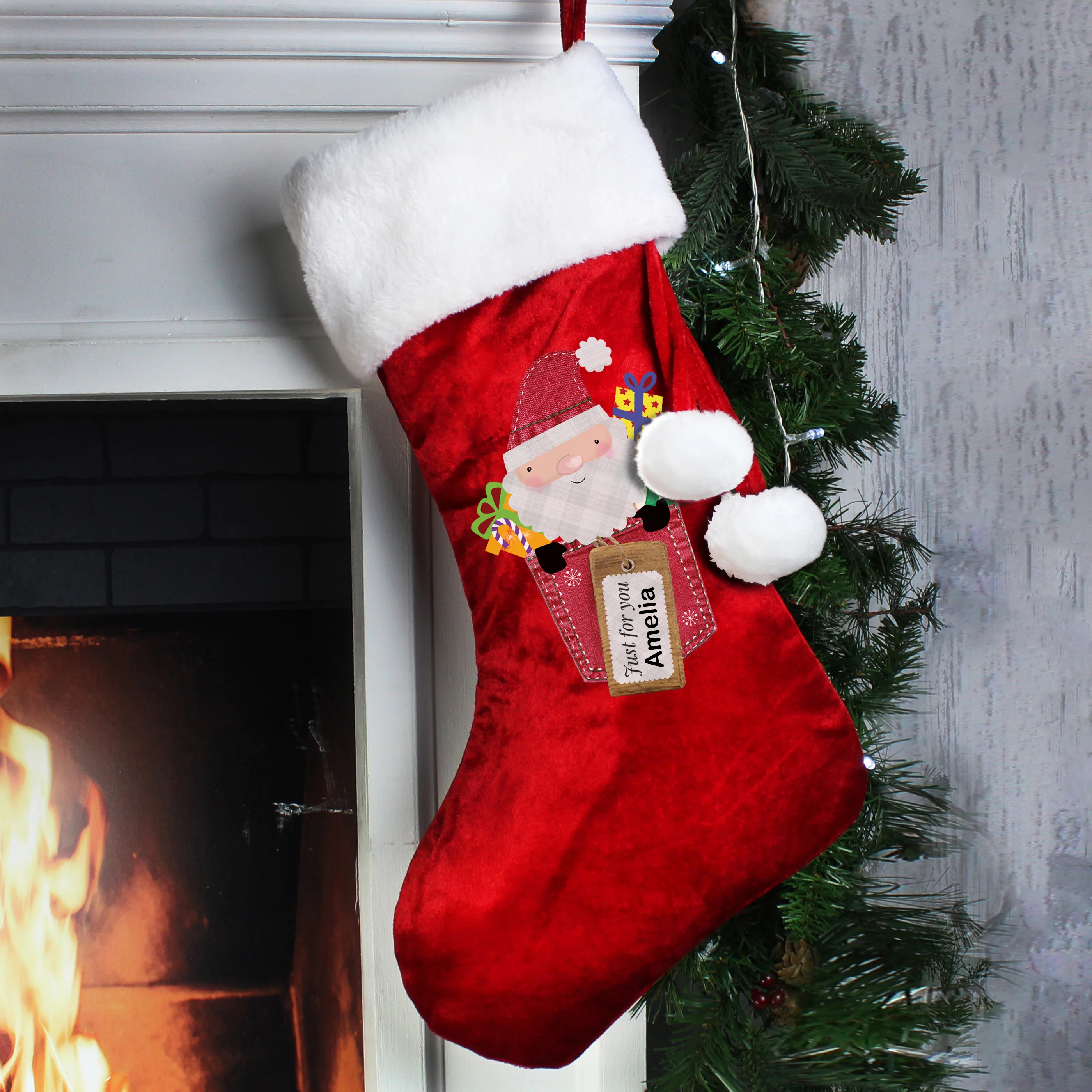 Personalised Santa Claus Luxury Red Stocking - Image 3