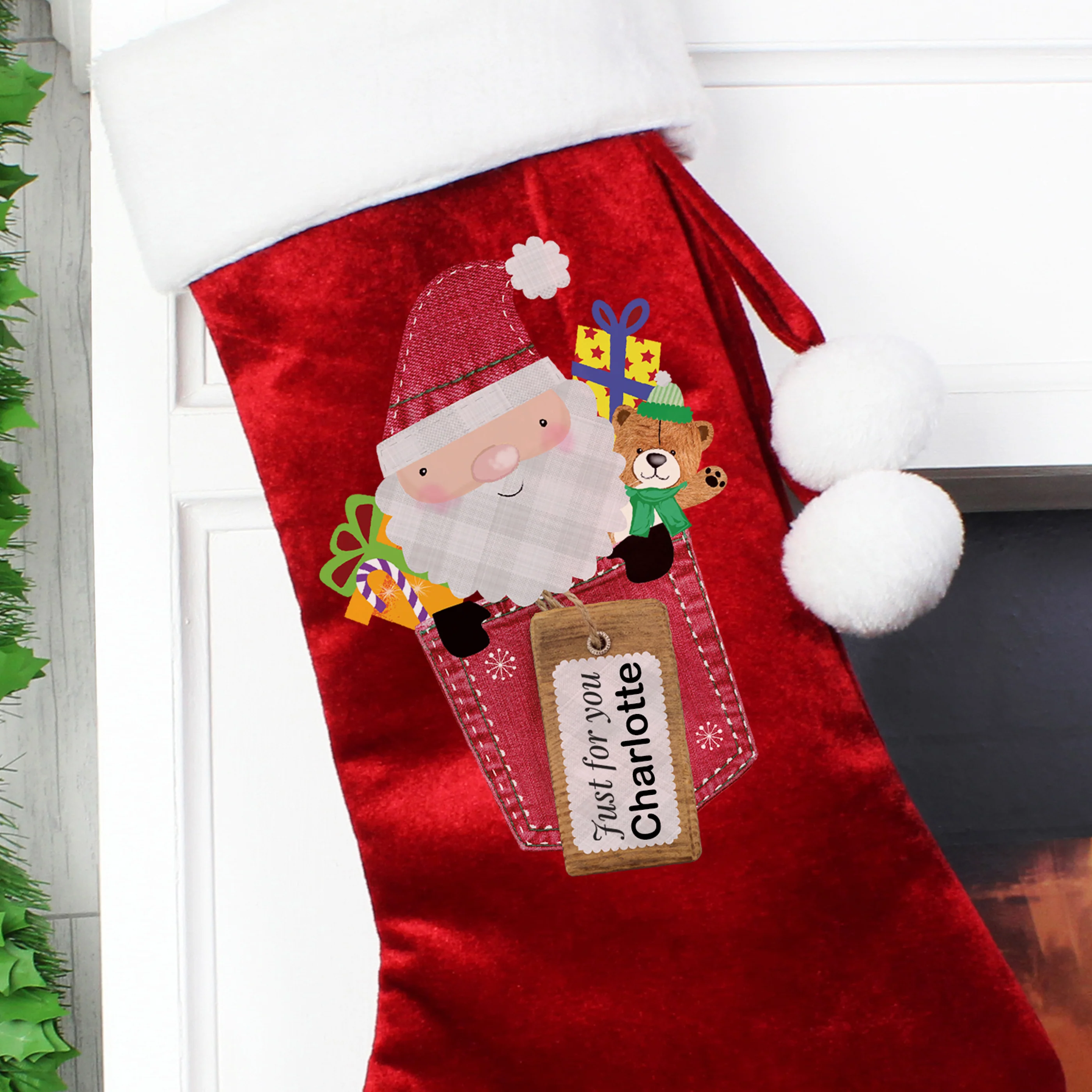 Personalised Santa Claus Luxury Red Stocking - Image 4
