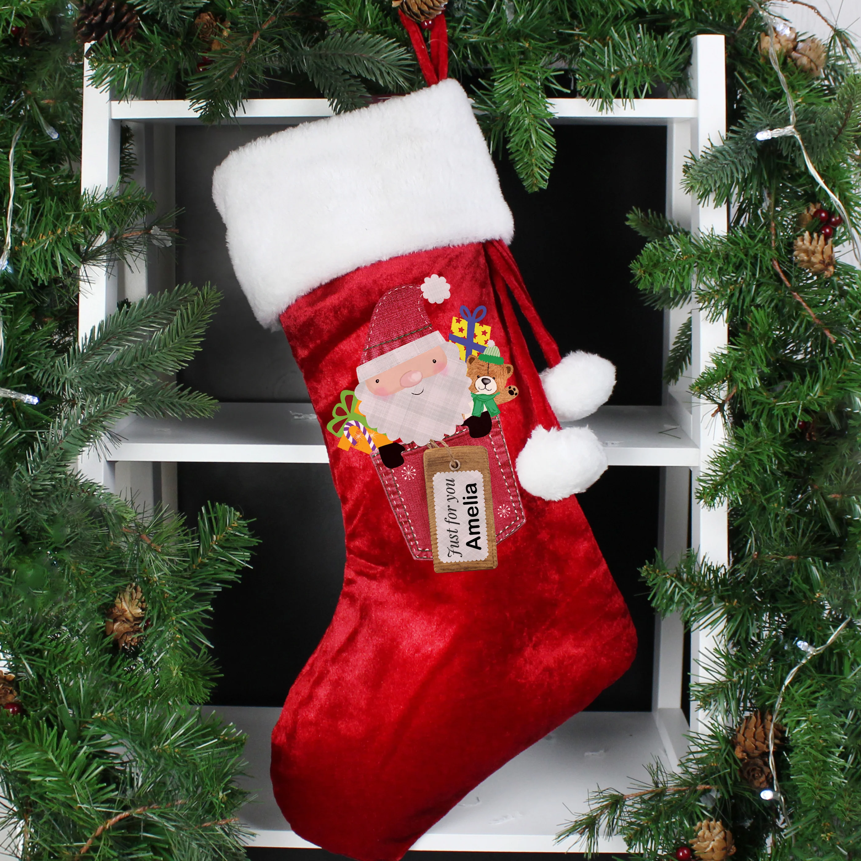 Personalised Santa Claus Luxury Red Stocking - Image 5