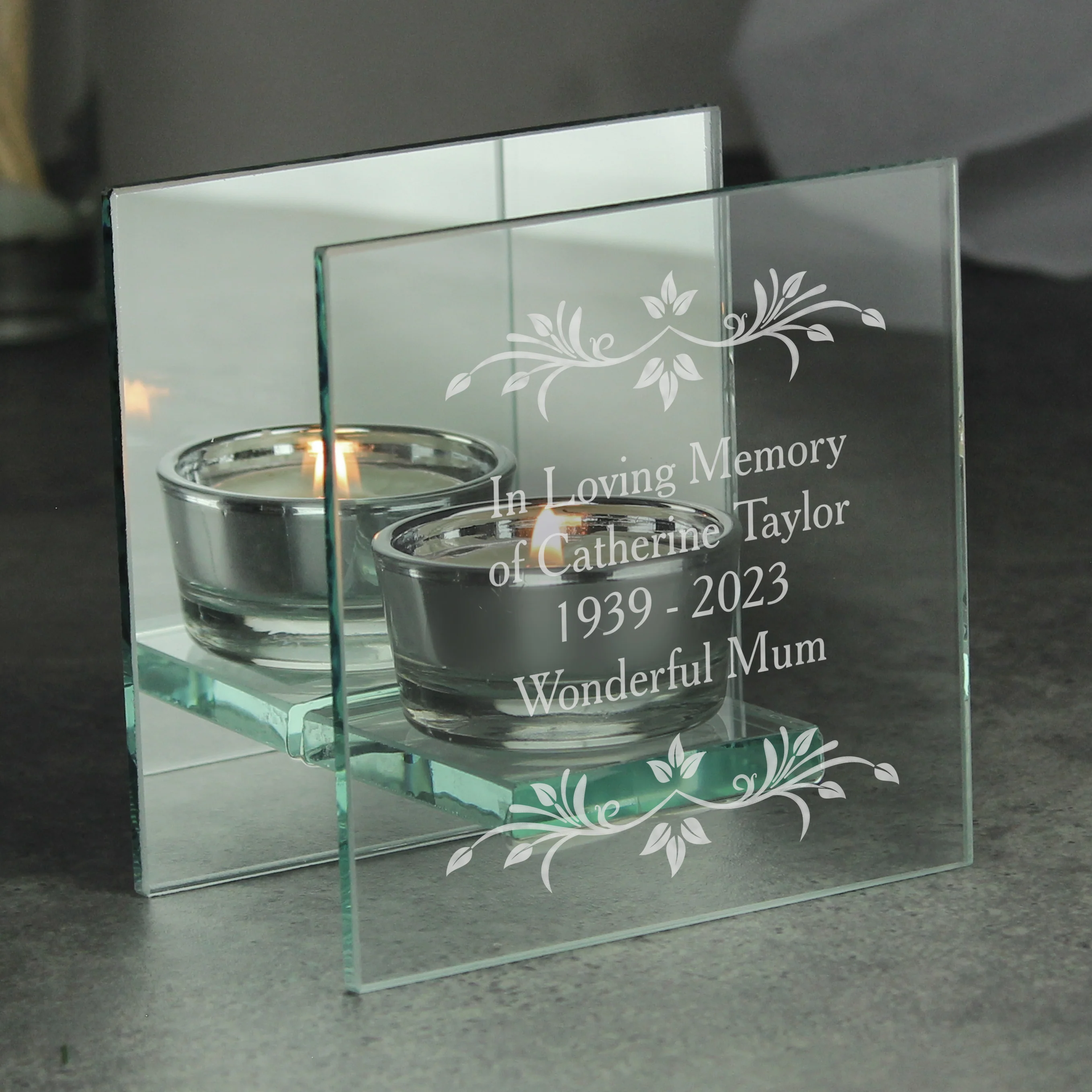 Personalised Sentiments Mirrored Glass Tea Light Candle Holder - Image 2