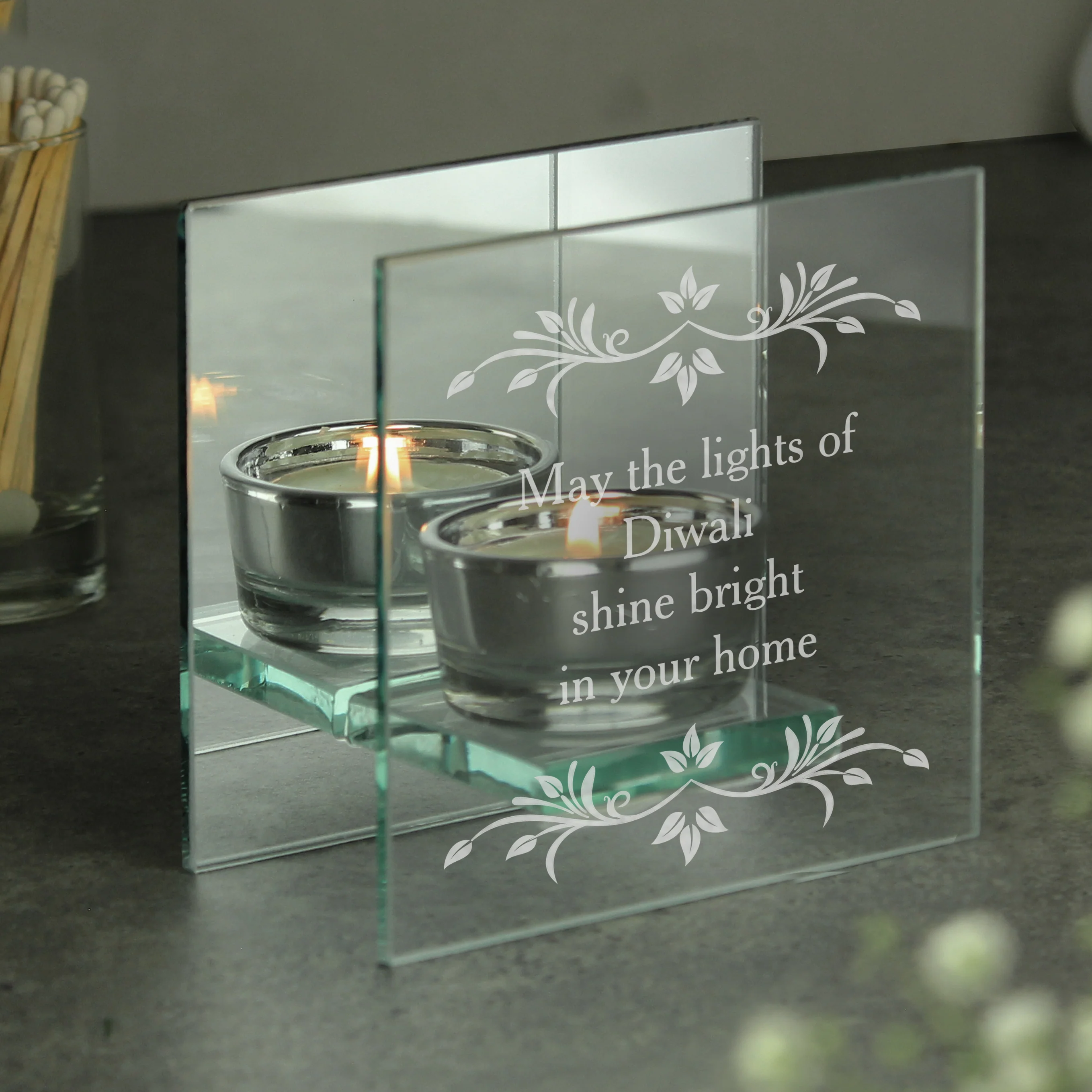 Personalised Sentiments Mirrored Glass Tea Light Candle Holder - Image 3