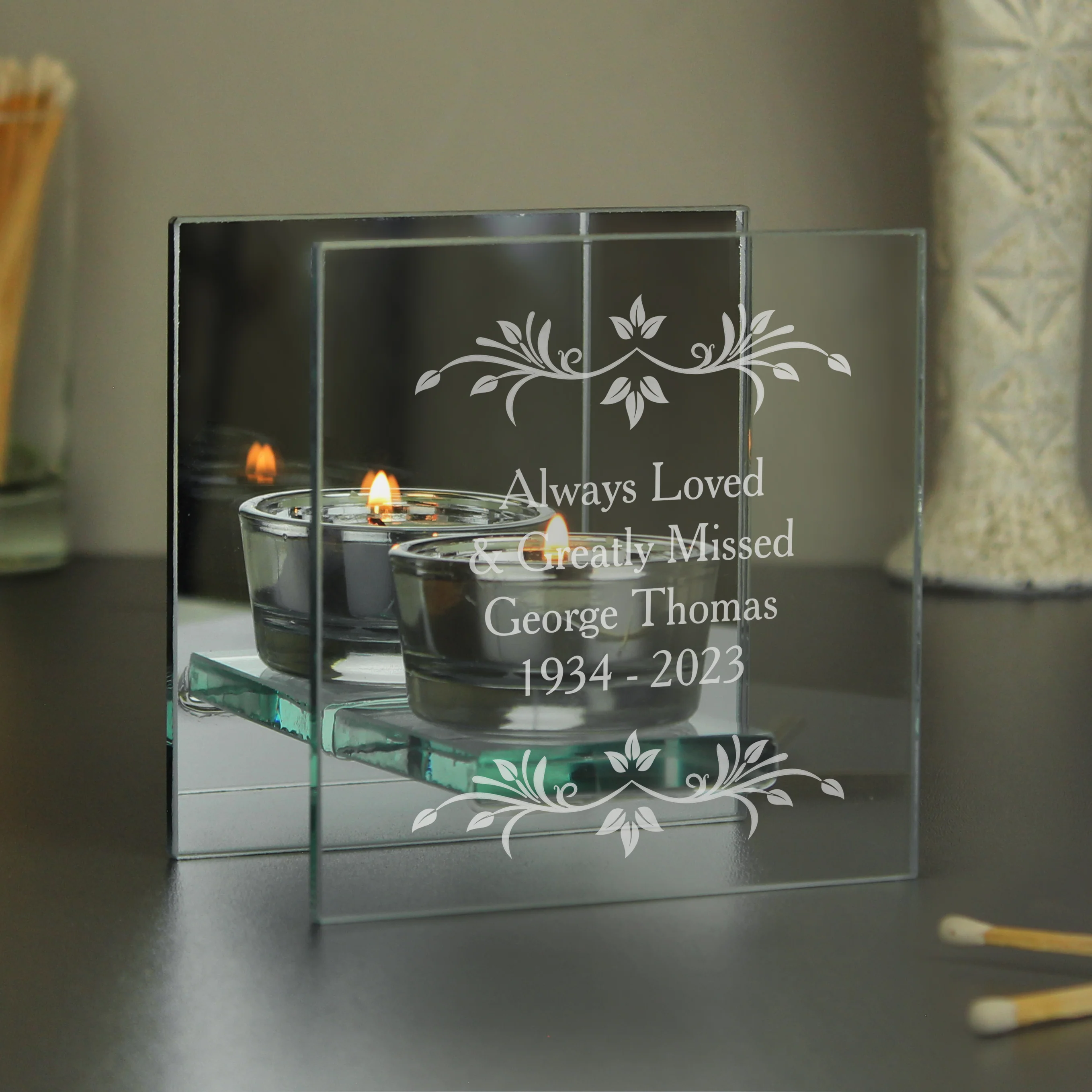 Personalised Sentiments Mirrored Glass Tea Light Candle Holder - Image 4