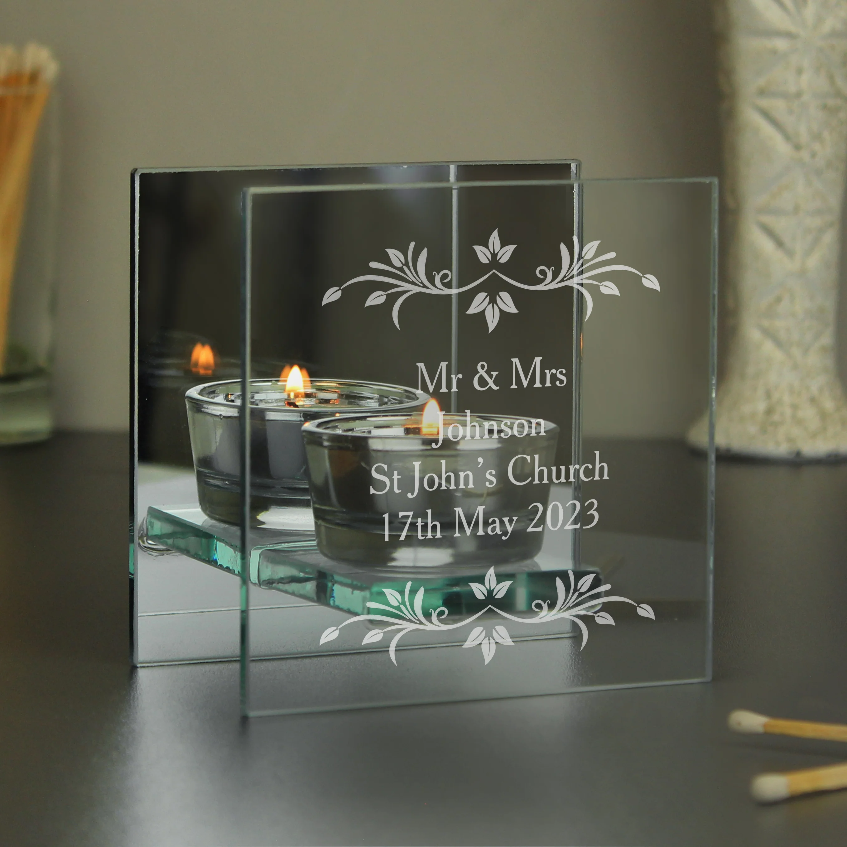 Personalised Sentiments Mirrored Glass Tea Light Candle Holder - Image 6