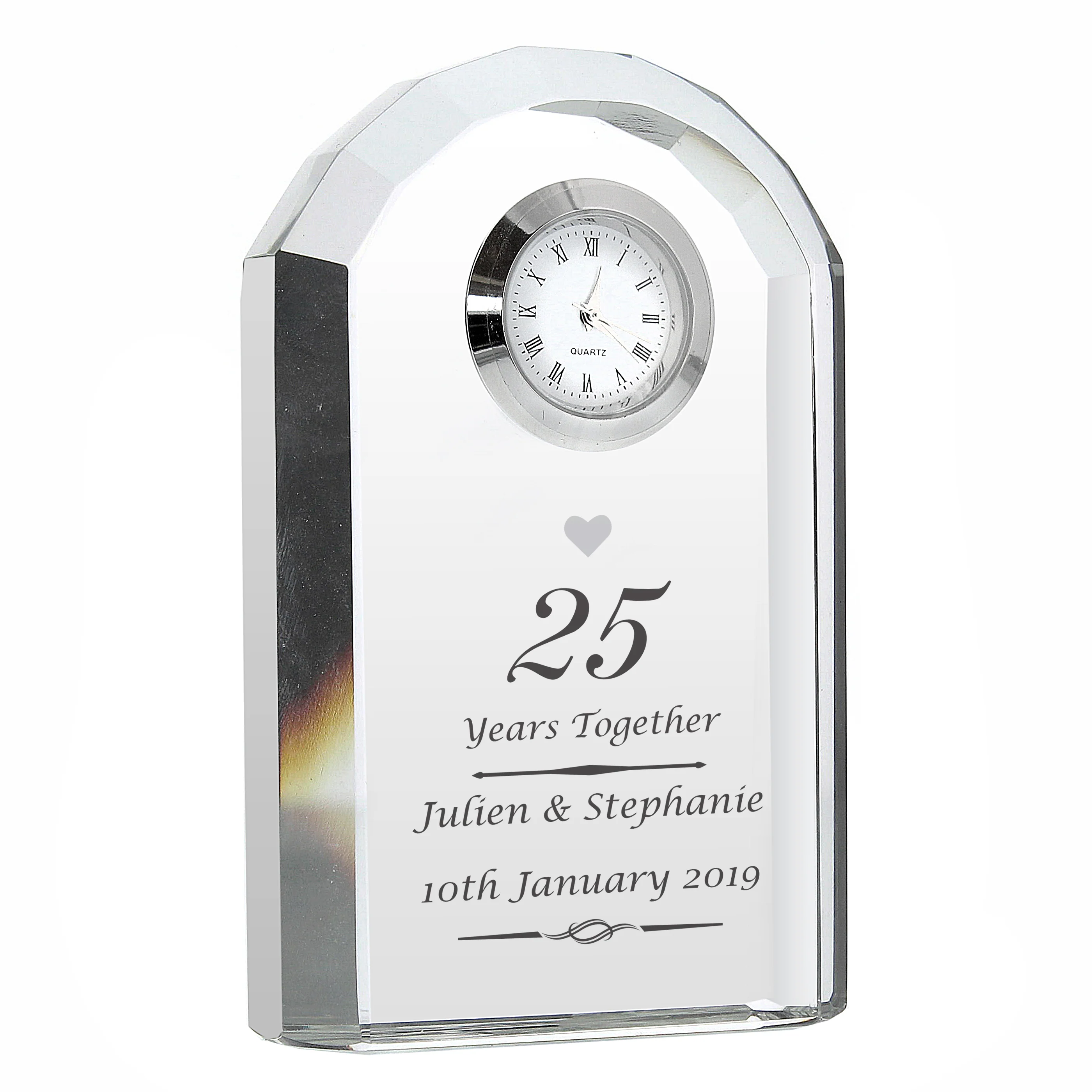 Personalised Silver Anniversary Crystal Clock - Image 2