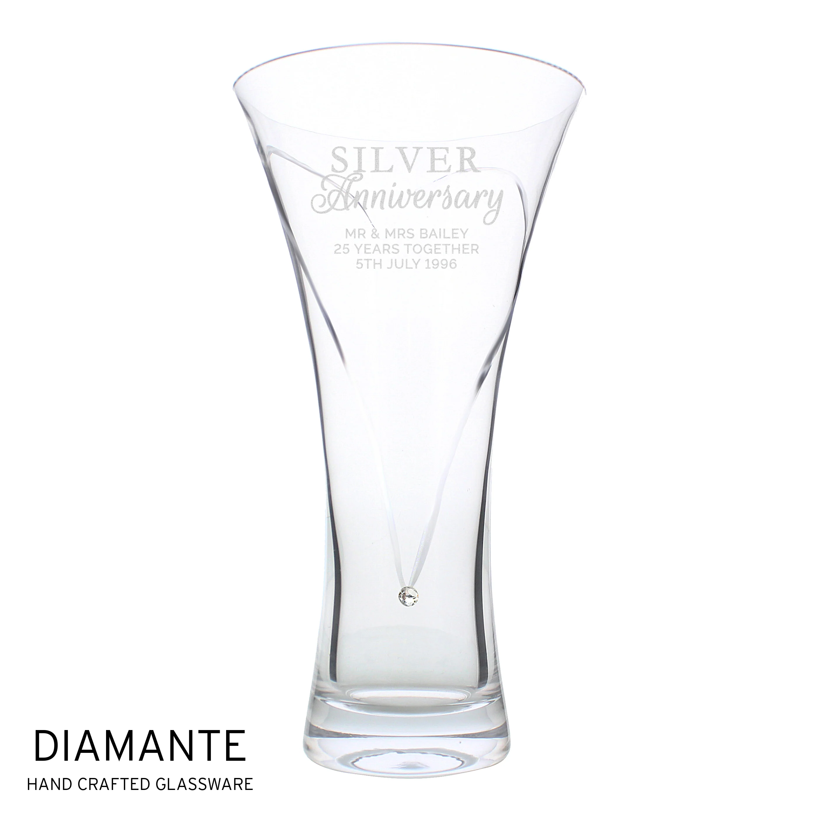 Personalised Silver Anniversary Large Hand Cut Diamante Heart Vase - Image 2
