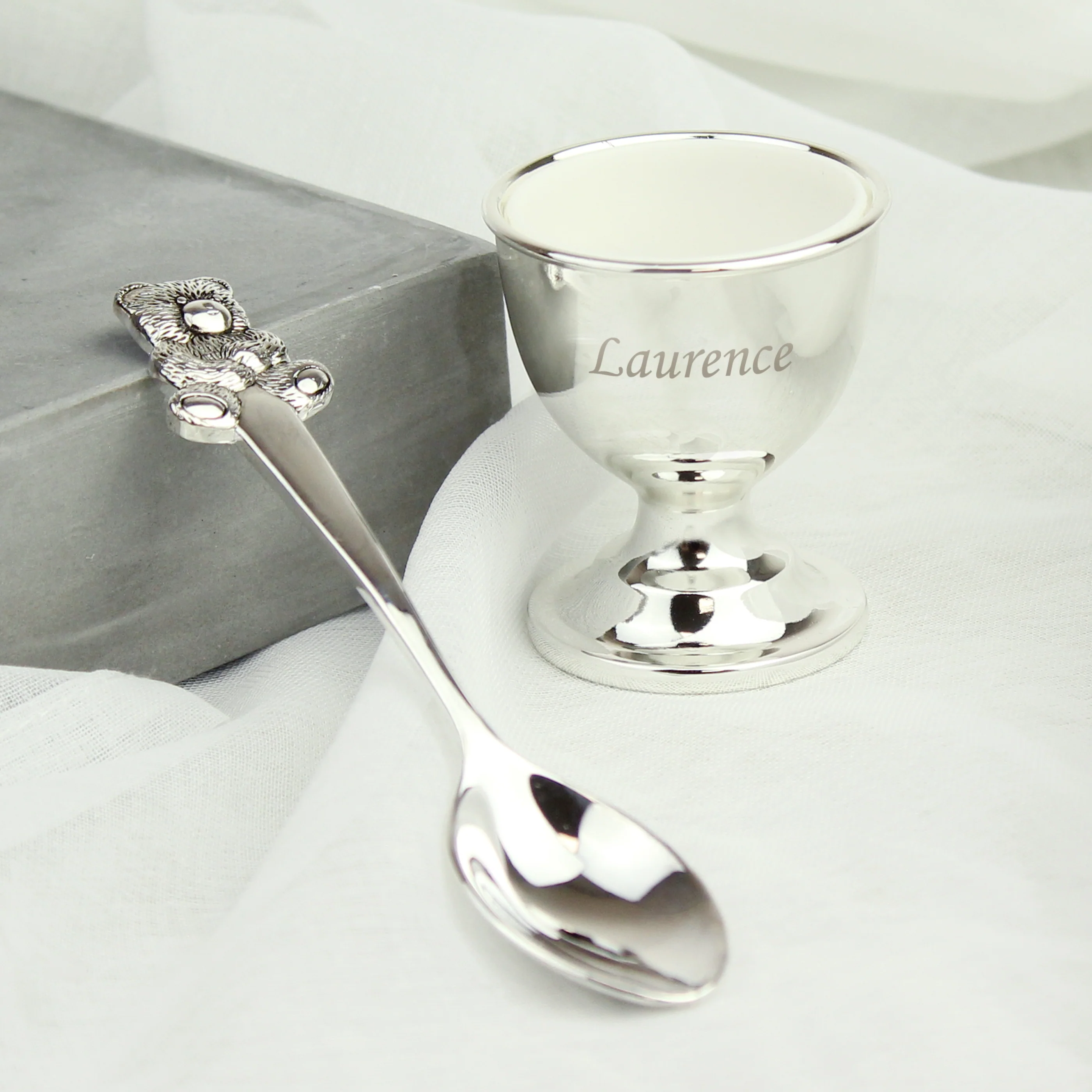 Personalised Silver Egg Cup & Spoon - Image 2