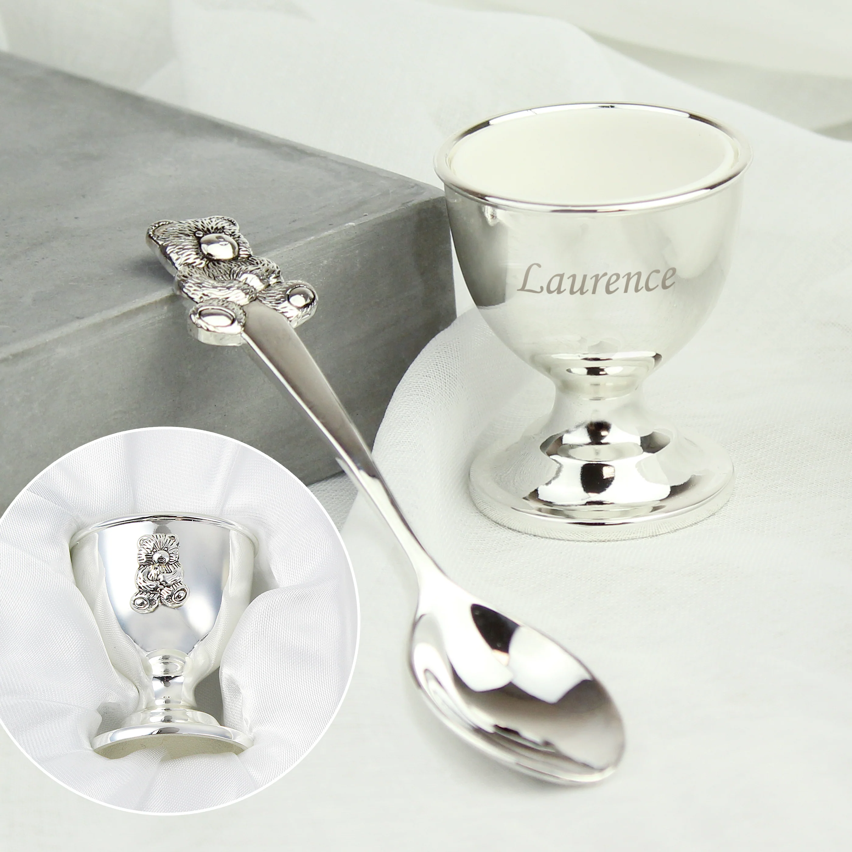 Personalised Silver Egg Cup & Spoon - Image 3
