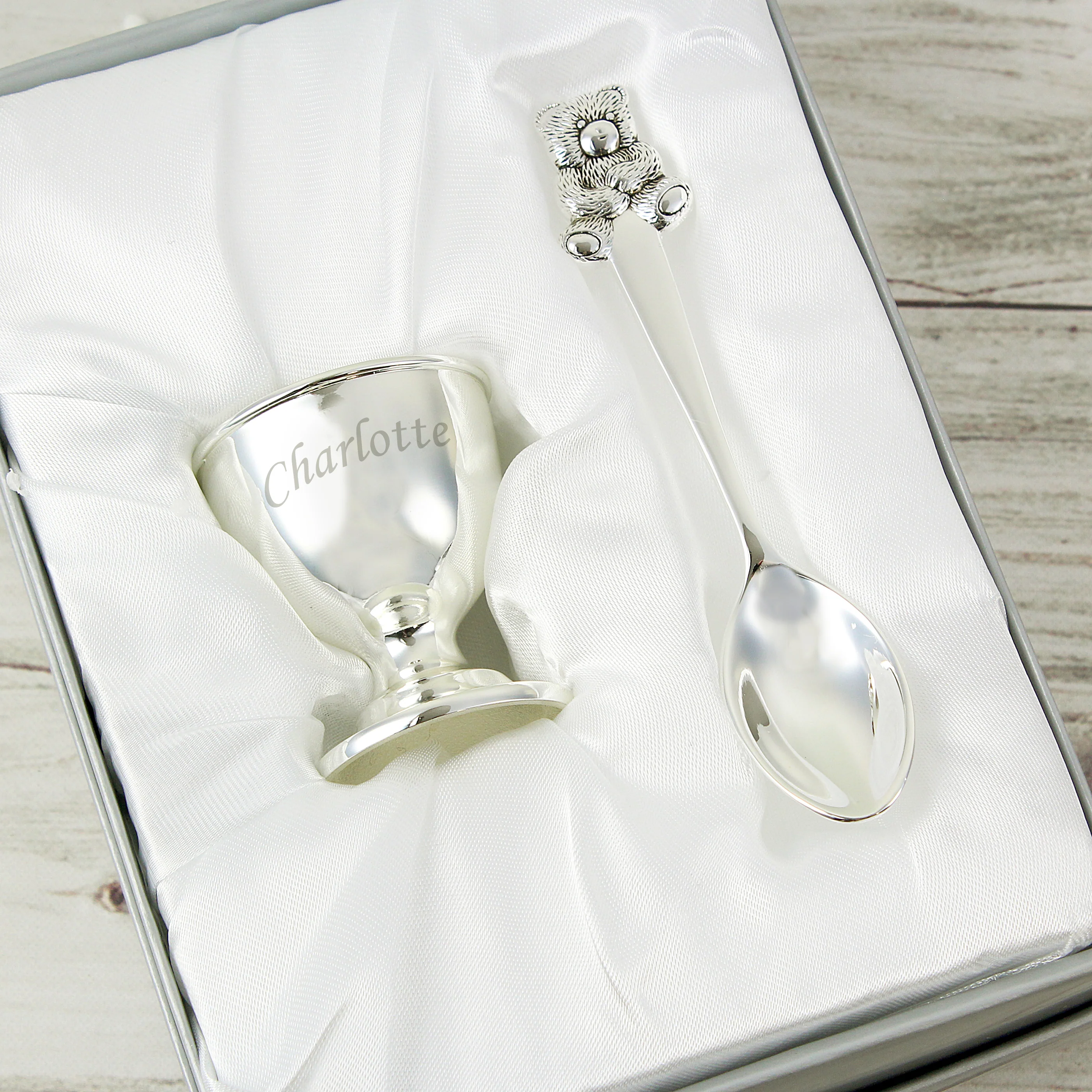 Personalised Silver Egg Cup & Spoon - Image 4