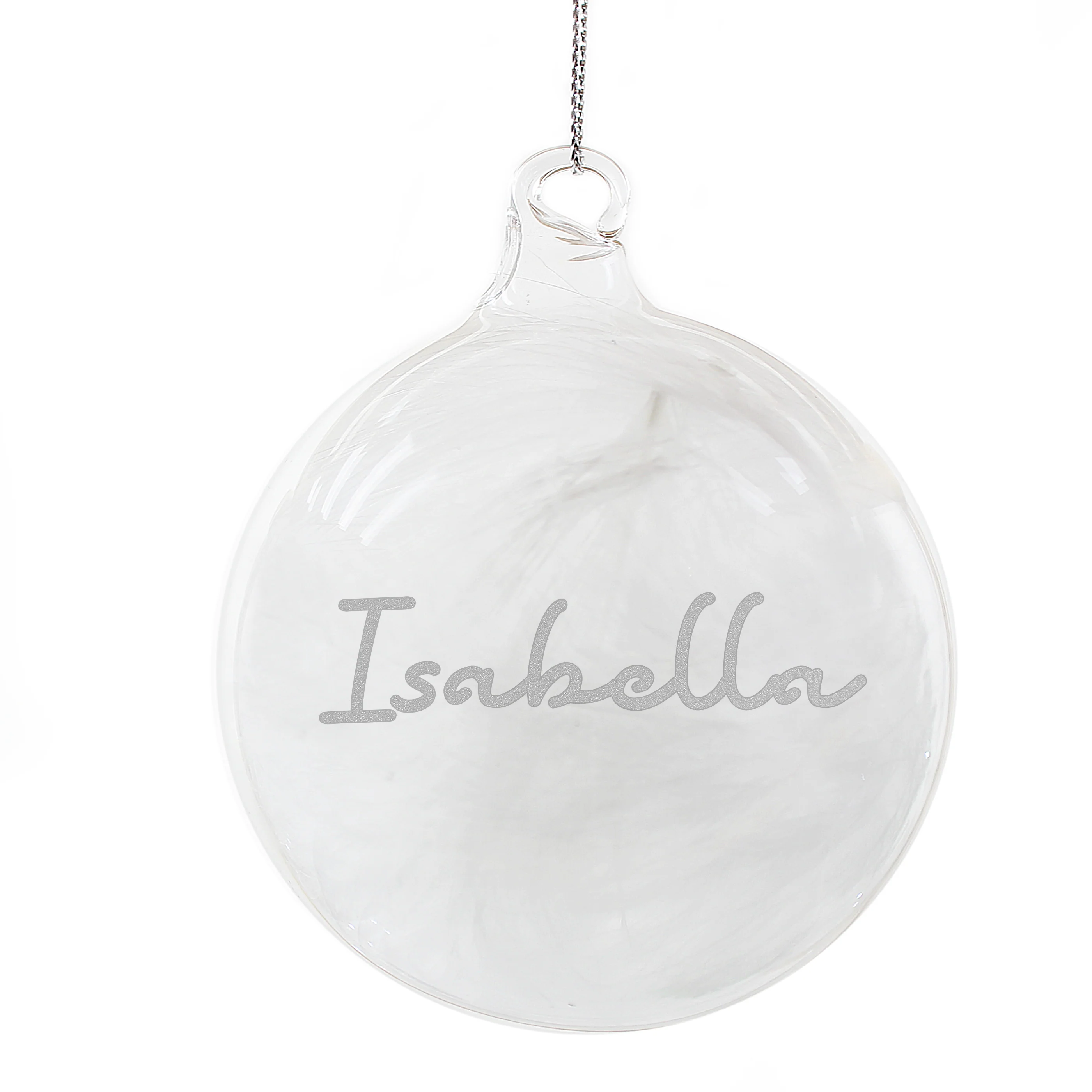 Personalised Silver Glitter Name Only Feather Glass Bauble - Image 5