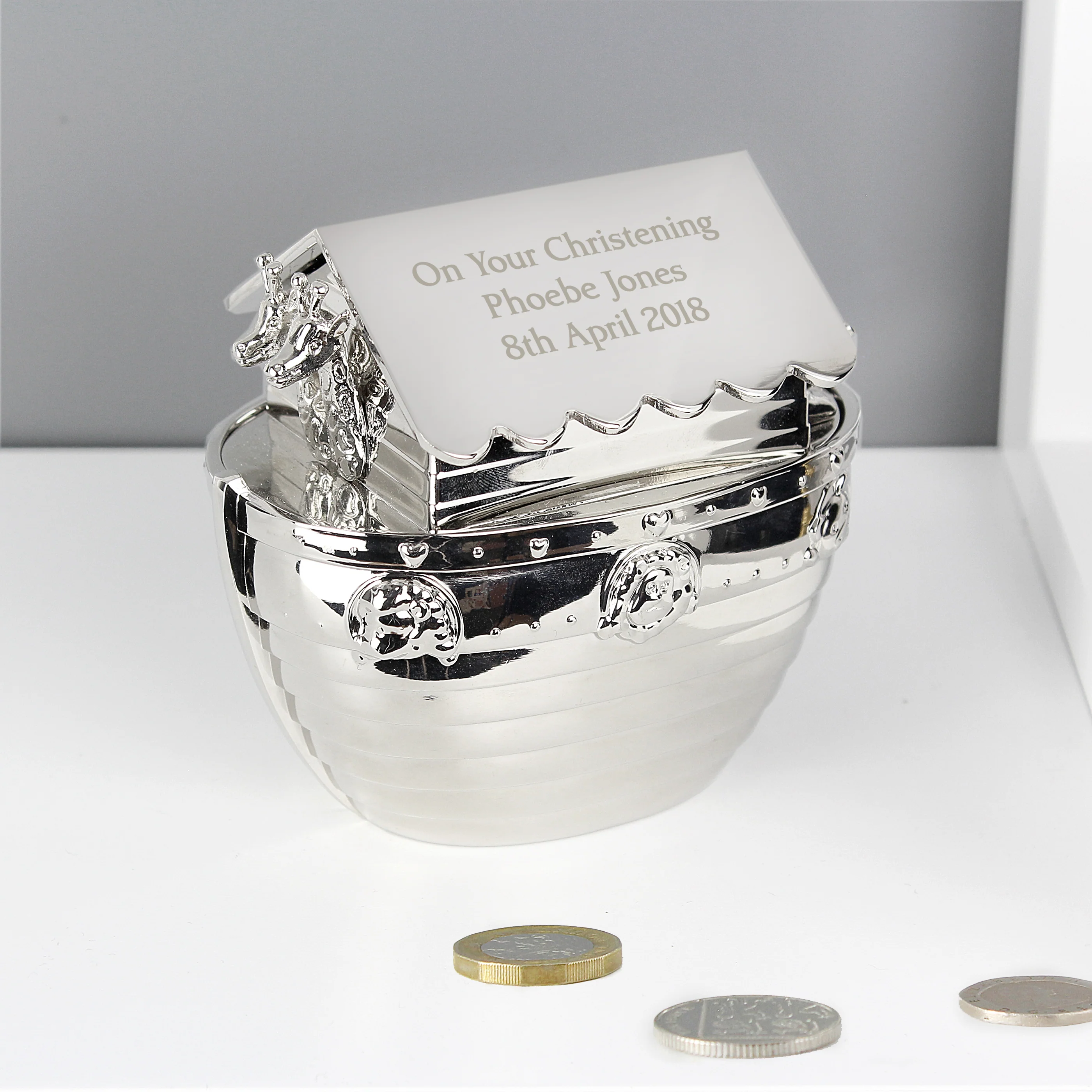 Personalised Silver Noahs Ark Money Box - Image 3