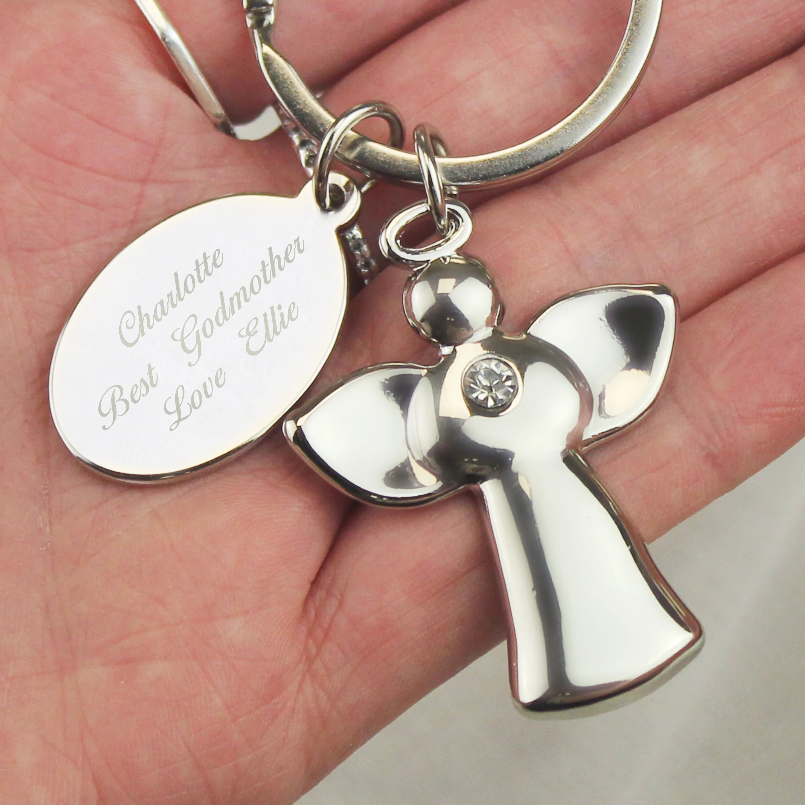 Personalised Silver Plated Angel Keyring - Image 2