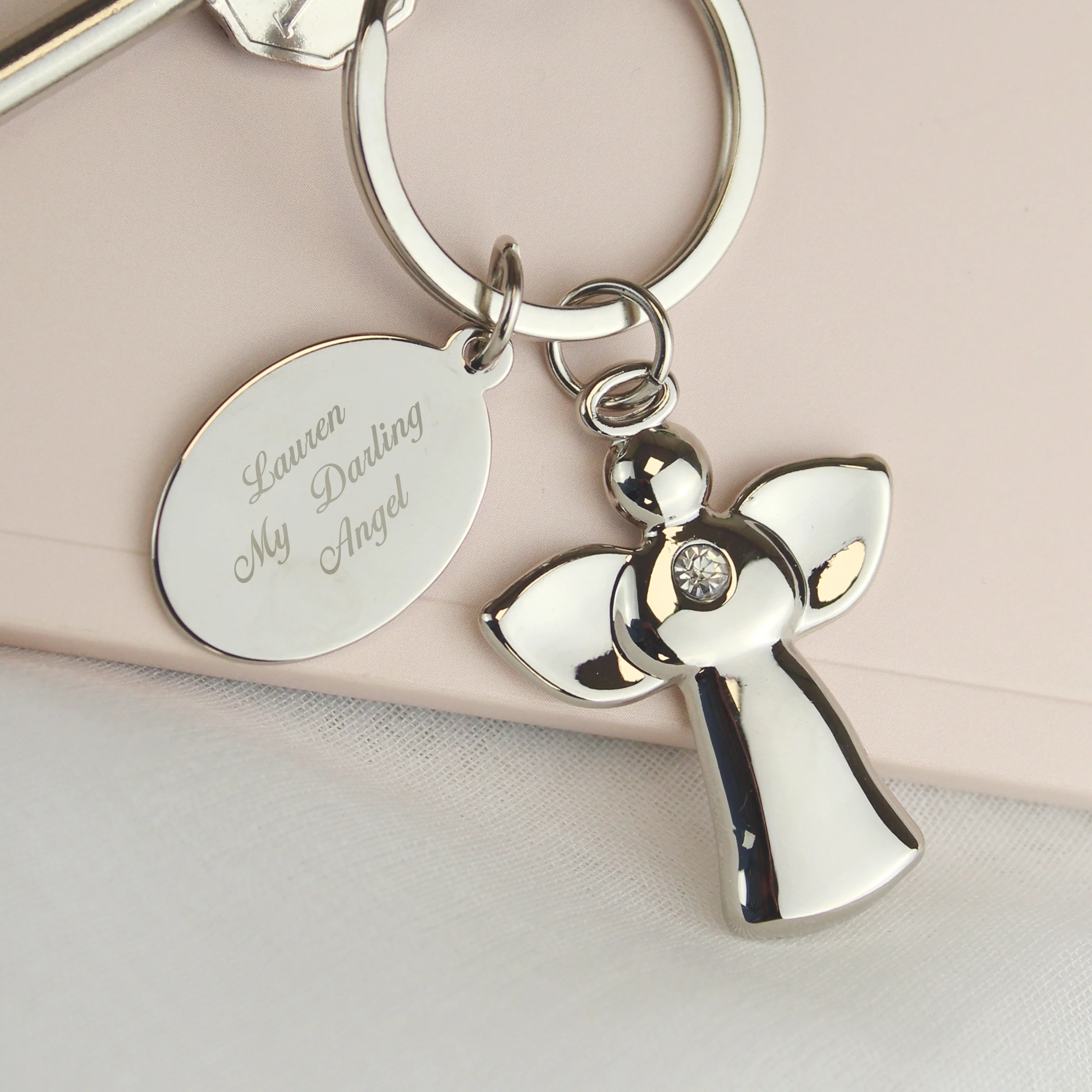 Personalised Silver Plated Angel Keyring - Image 3
