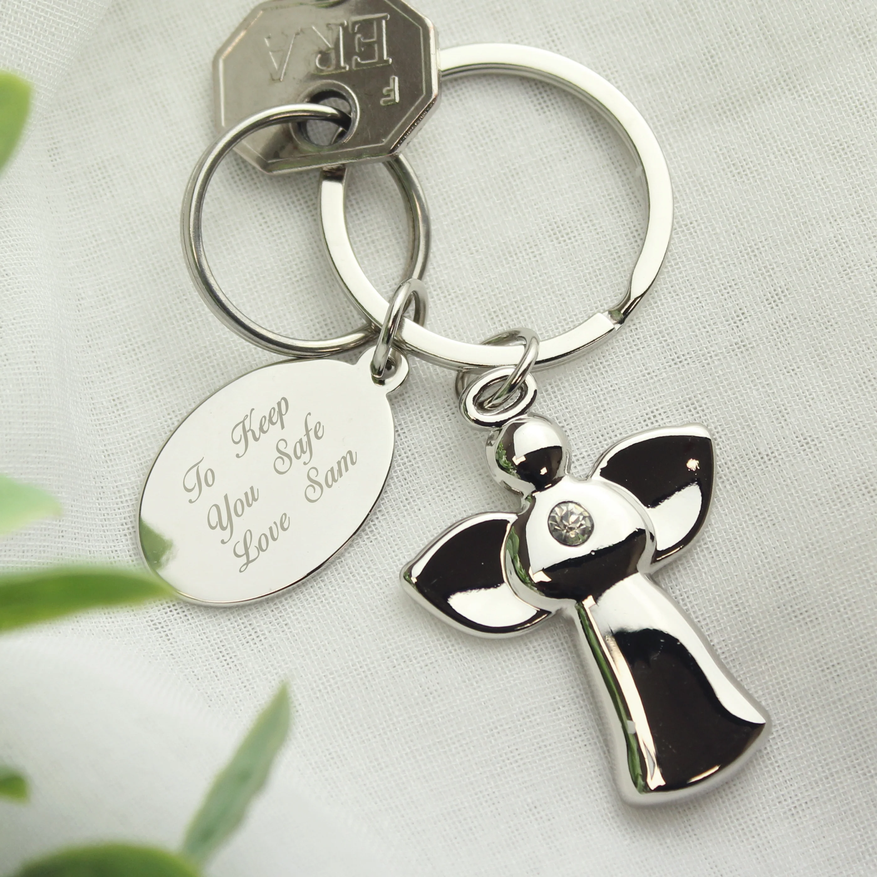 Personalised Silver Plated Angel Keyring - Image 4