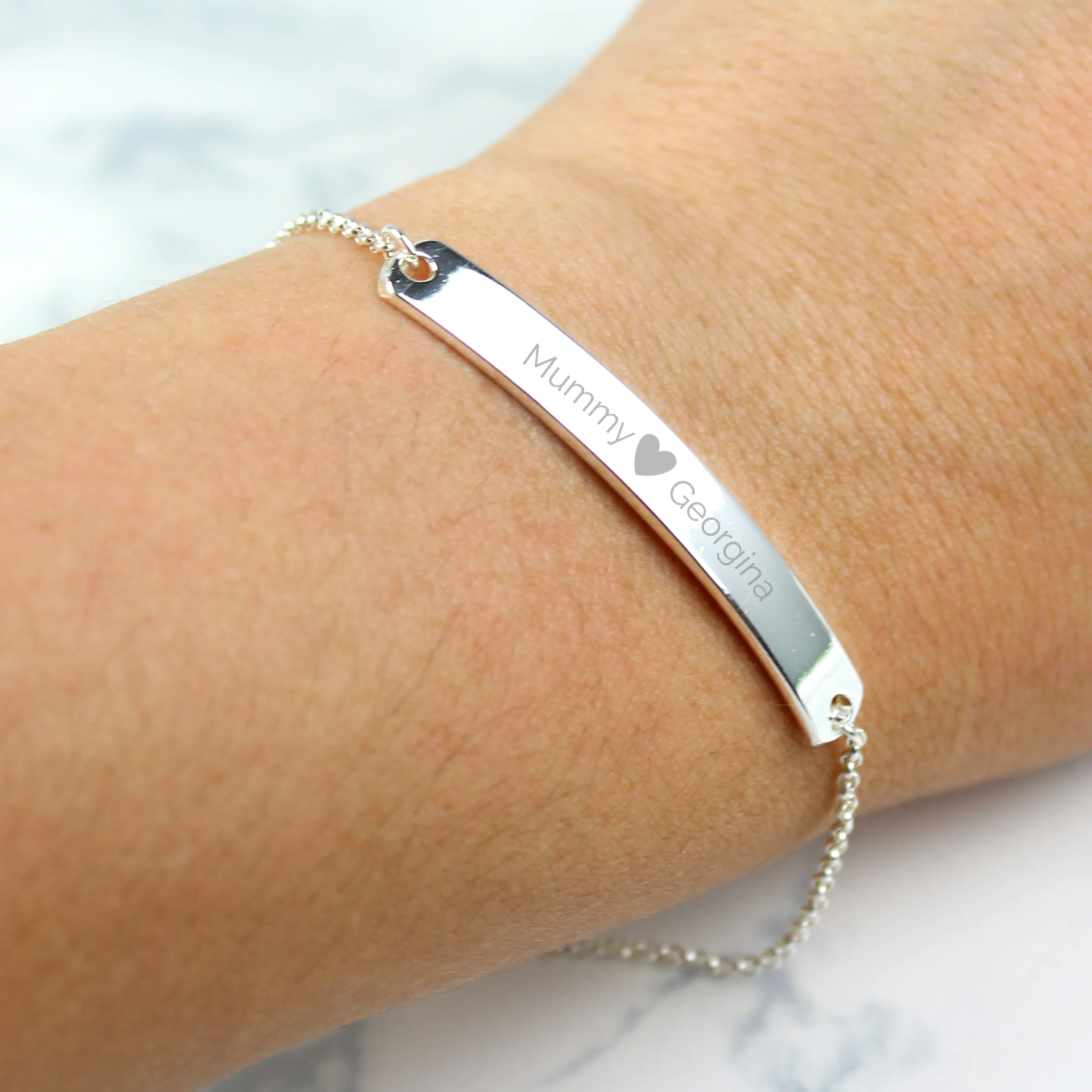 Personalised Silver Tone Heart Bar Bracelet - Image 4