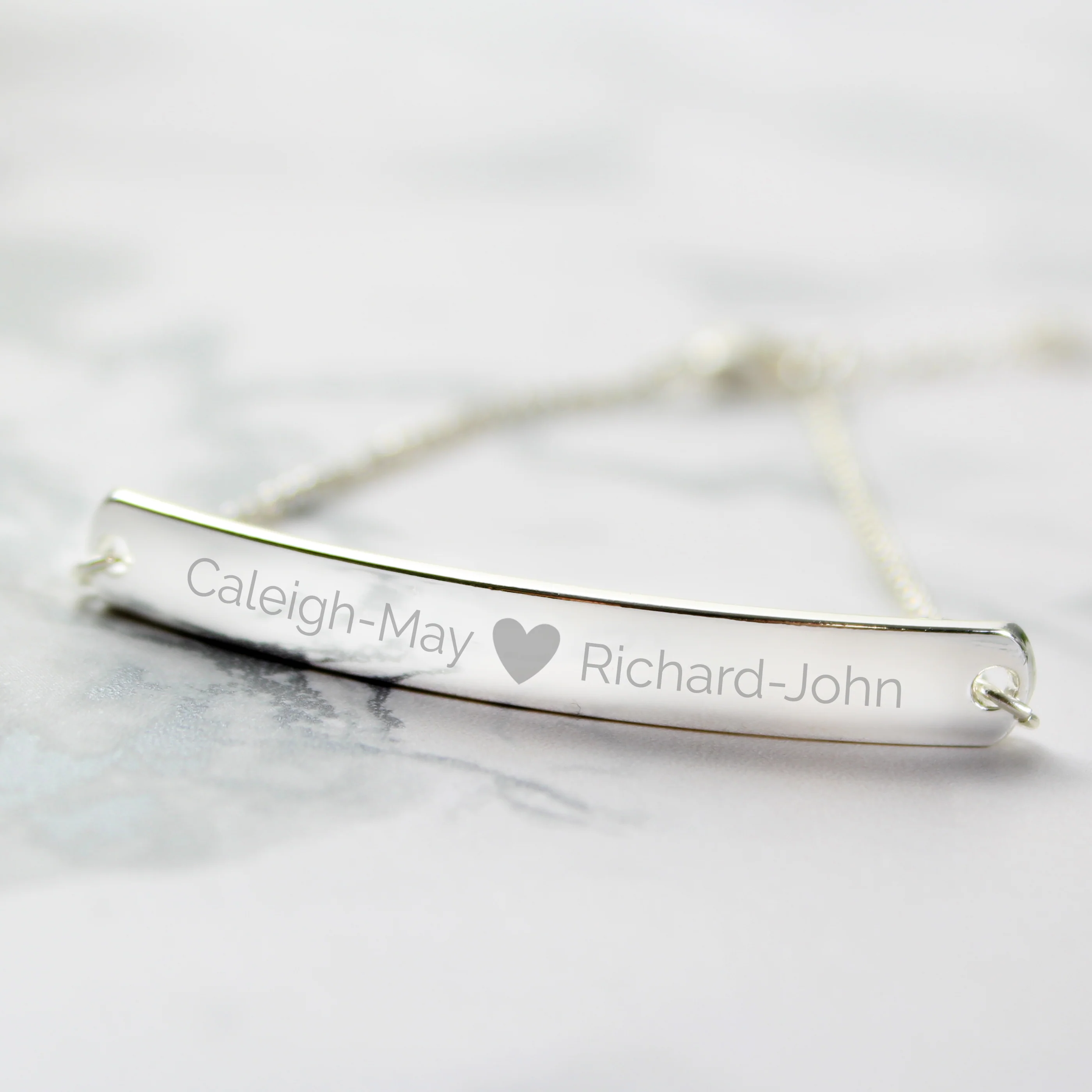 Personalised Silver Tone Heart Bar Bracelet - Image 5