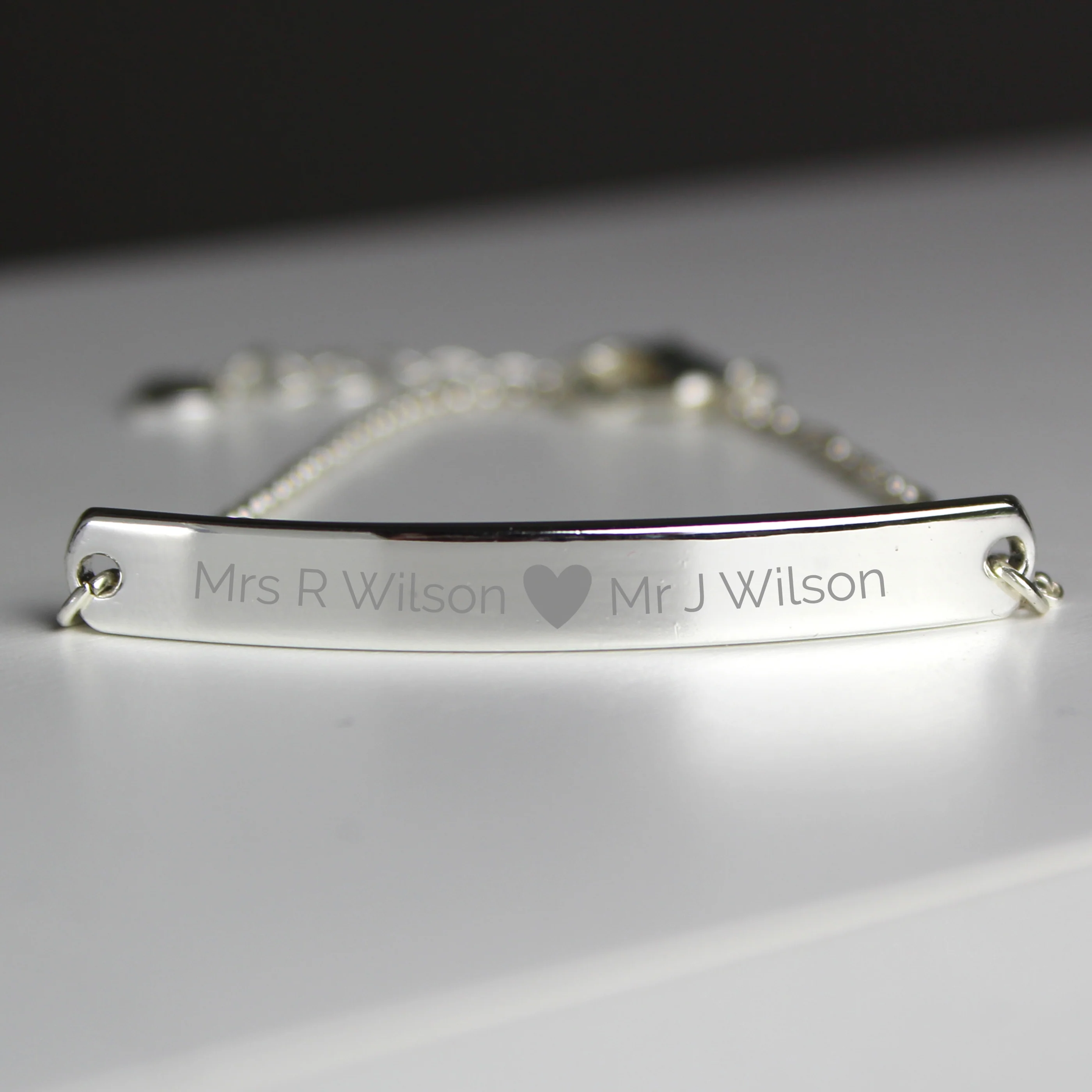 Personalised Silver Tone Heart Bar Bracelet - Image 6