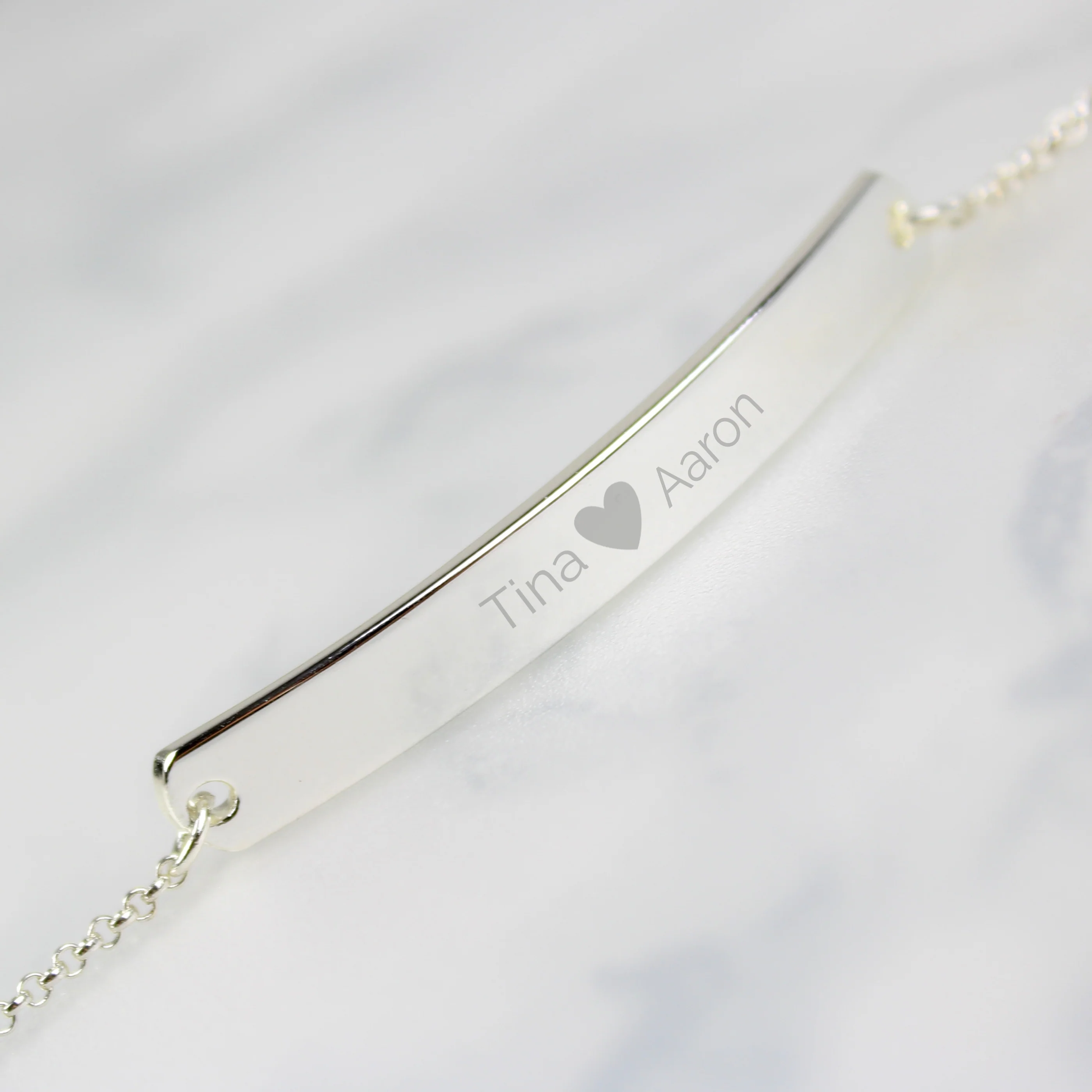 Personalised Silver Tone Heart Bar Bracelet - Image 7