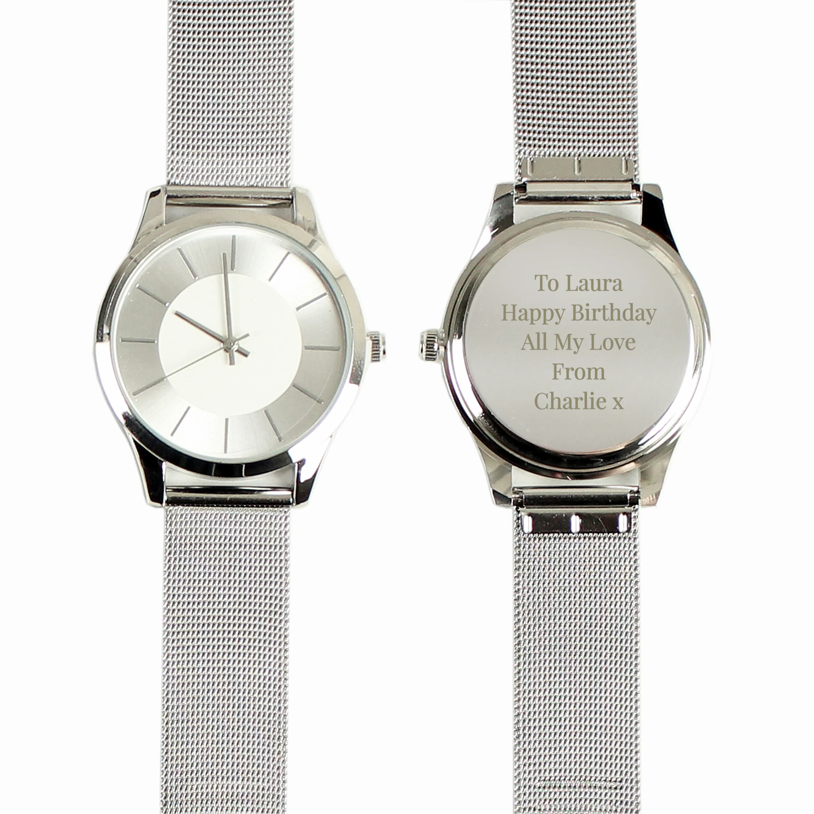 Personalised Silver with Mesh Style Strap Watch - Image 5